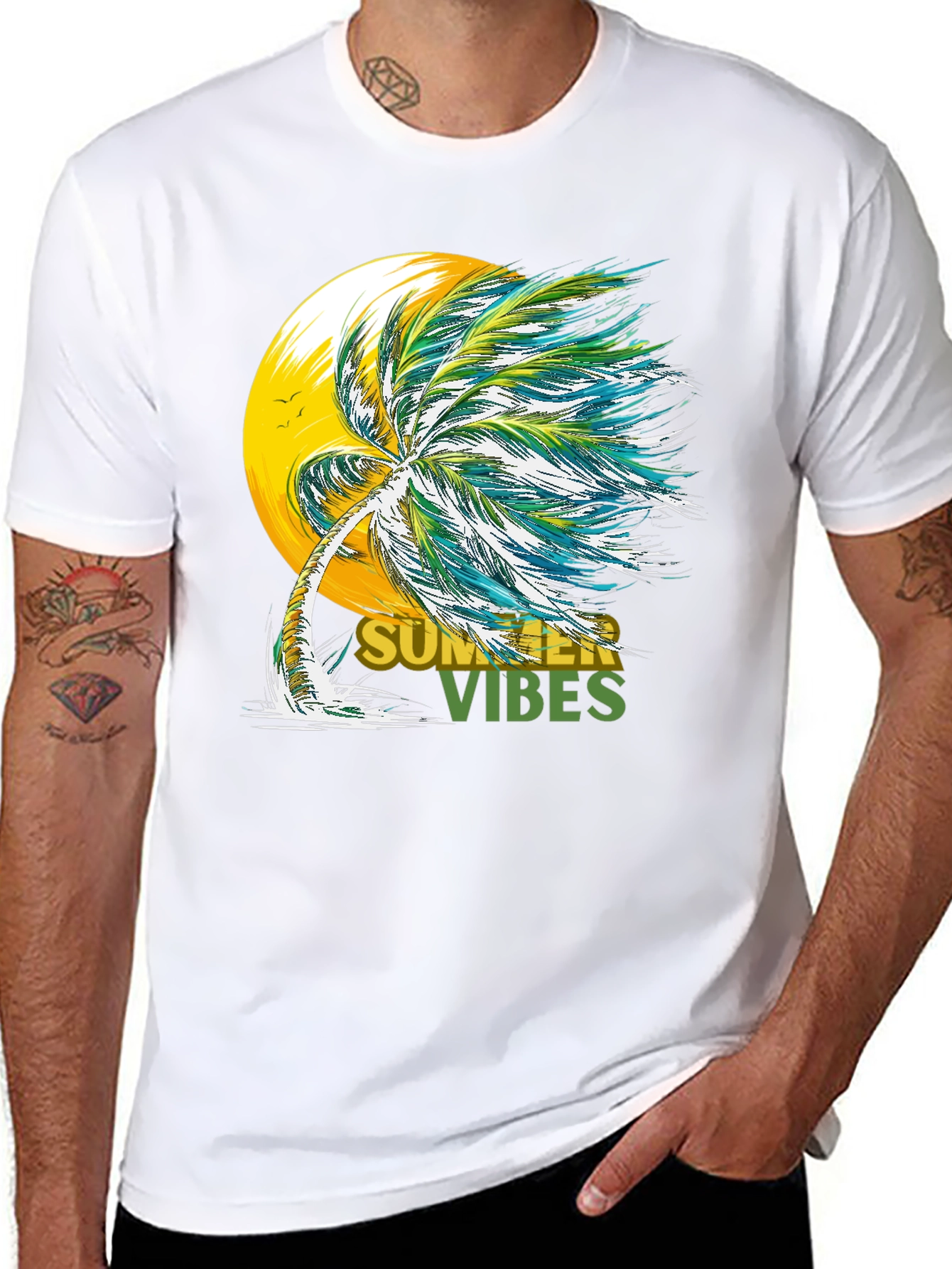 Summer Vibes Graphic Tee - Tropical Palm Tree Design