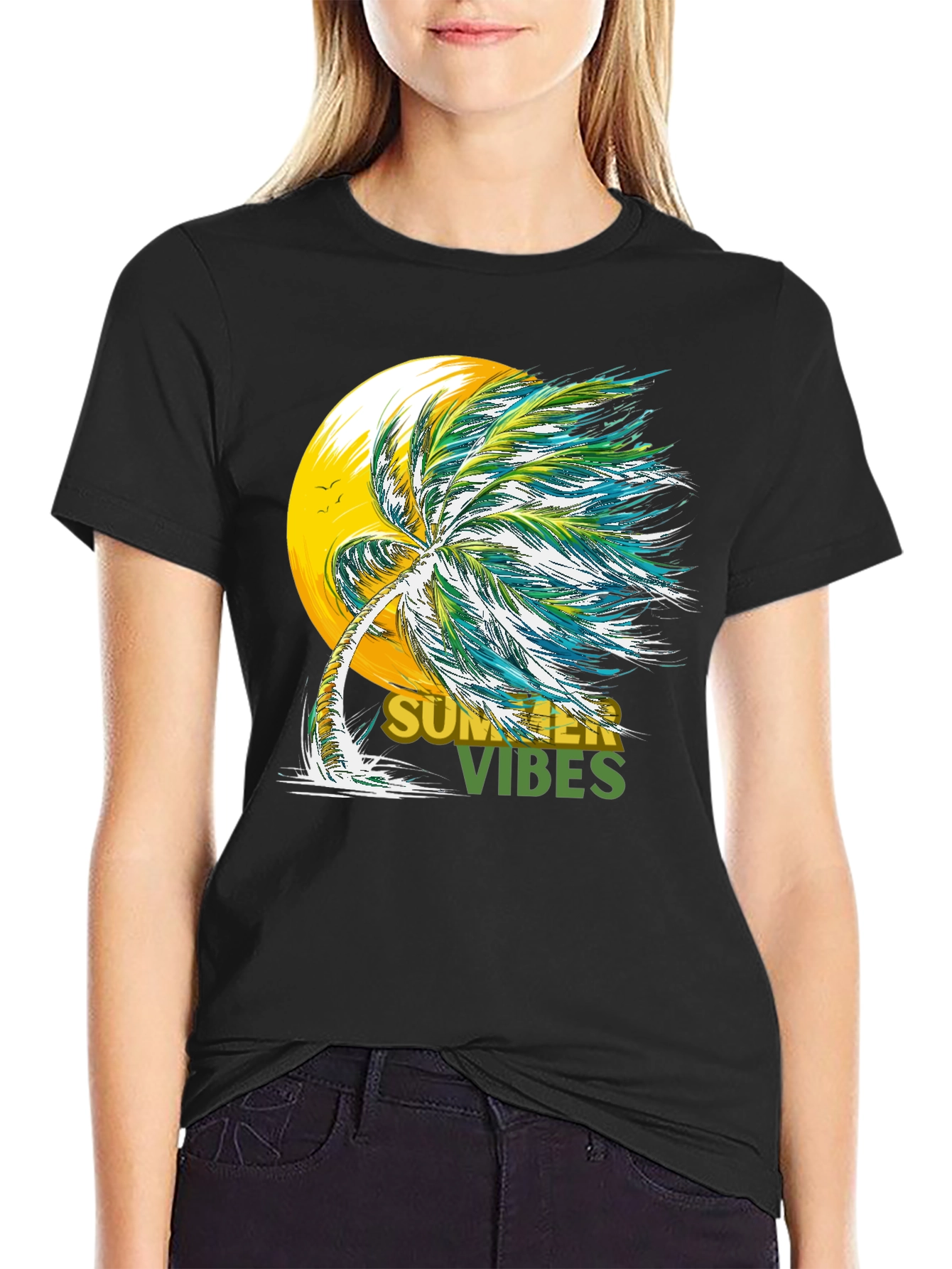 Summer Vibes Graphic Tee - Tropical Palm Tree Design