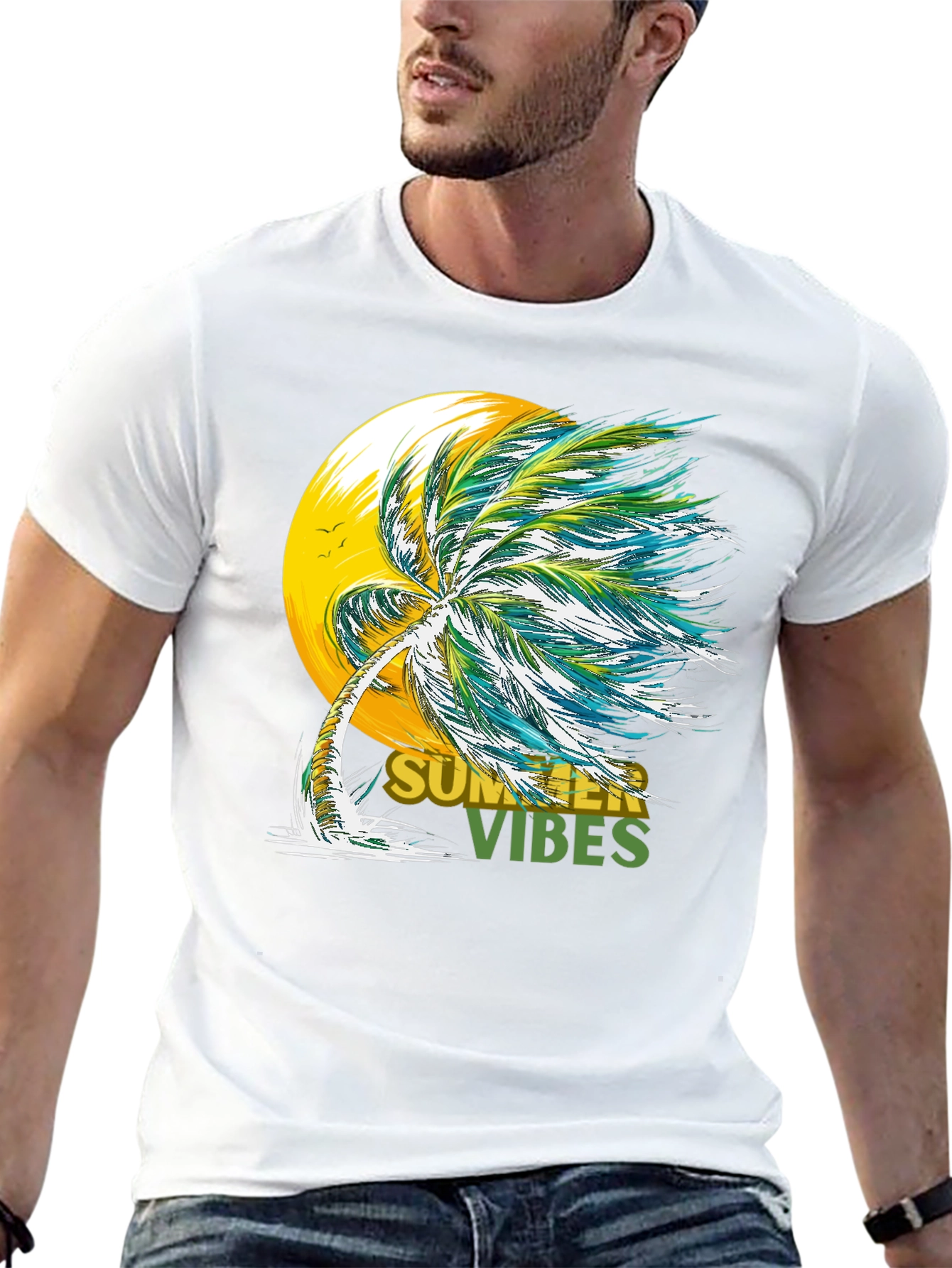 Summer Vibes Graphic Tee - Tropical Palm Tree Design