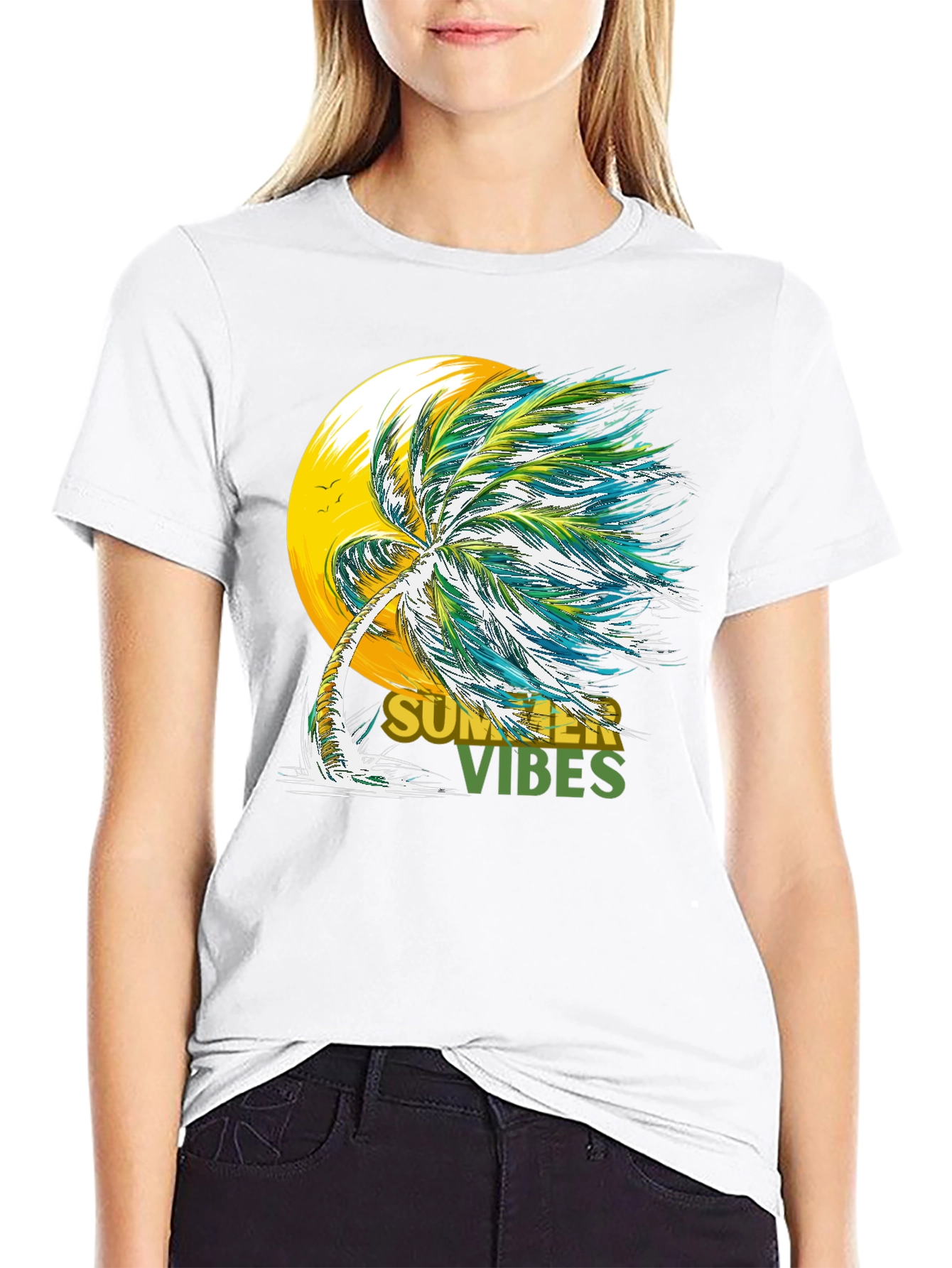 Summer Vibes Graphic Tee - Tropical Palm Tree Design