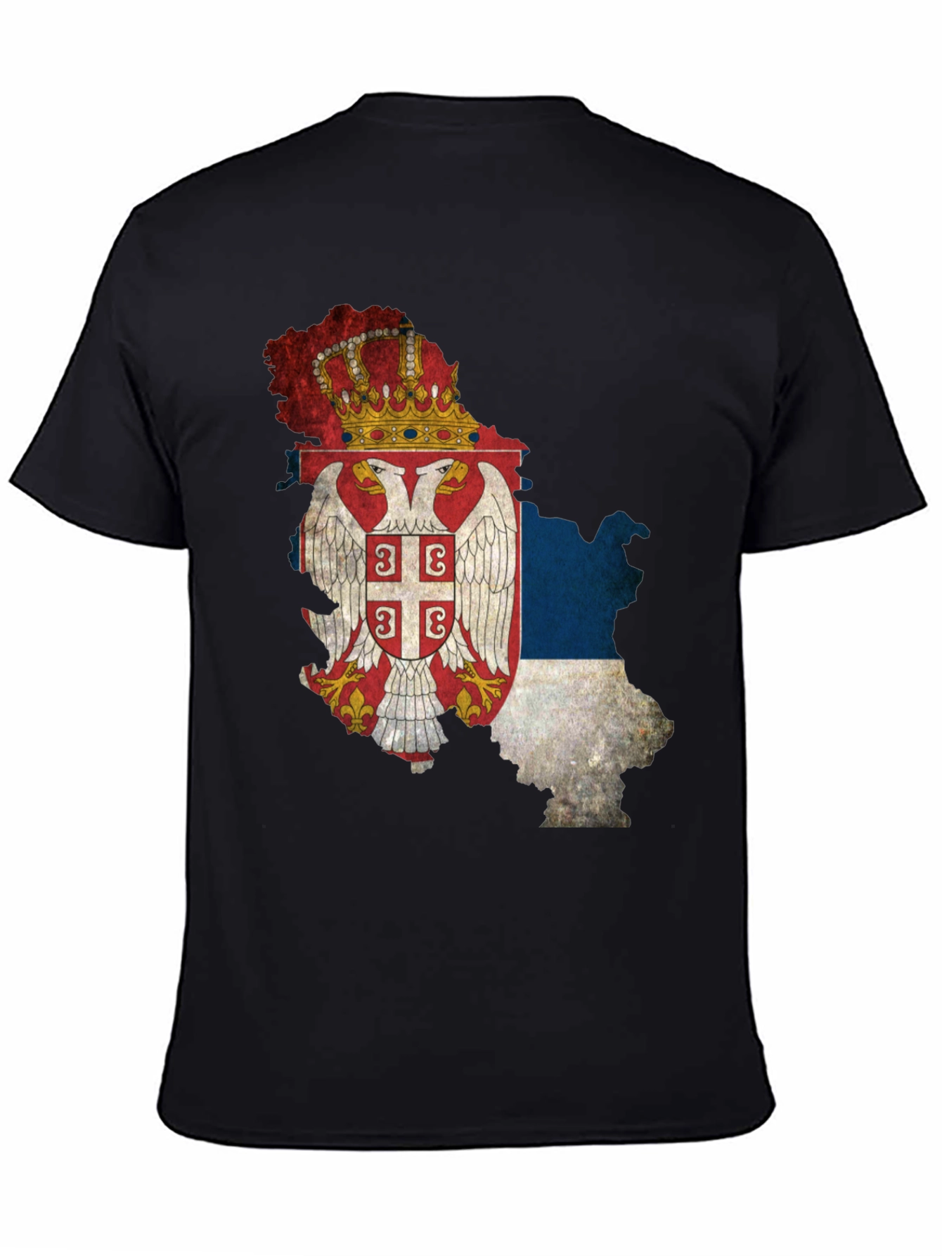 Serbian Flag Map Black T-Shirt