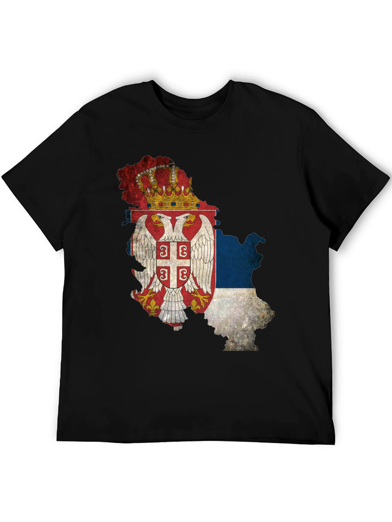 Serbian Flag Map Black T-Shirt