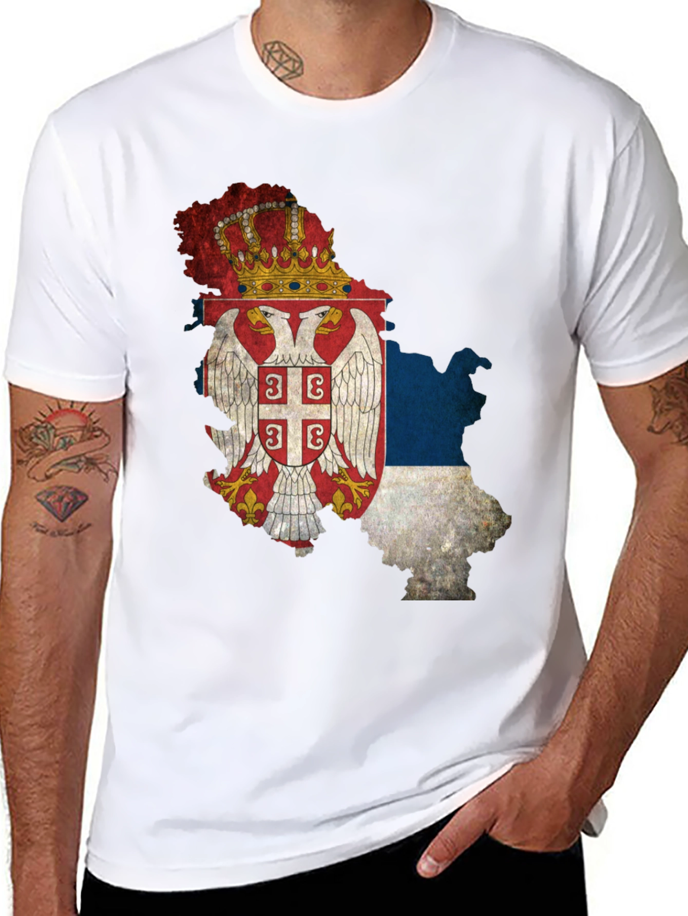 Serbian Flag Map Black T-Shirt