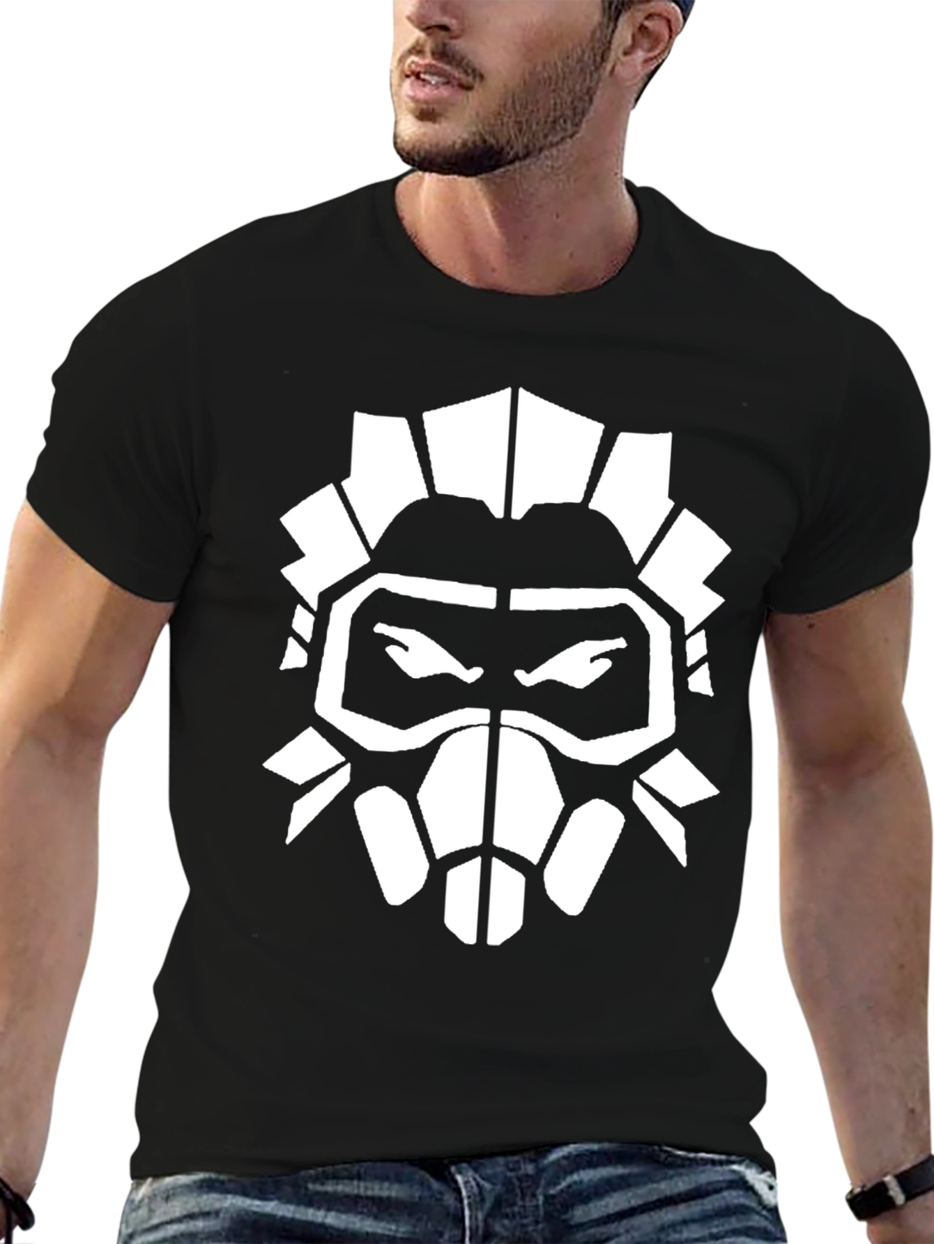 Black T-Shirt with White Graphic Mask Design