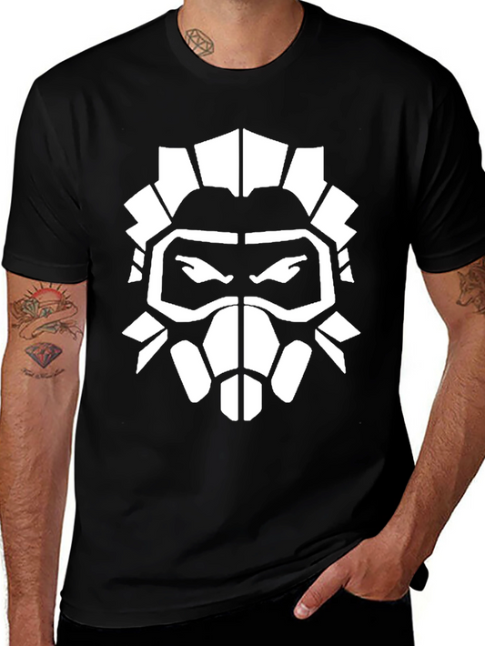 Black T-Shirt with White Graphic Mask Design