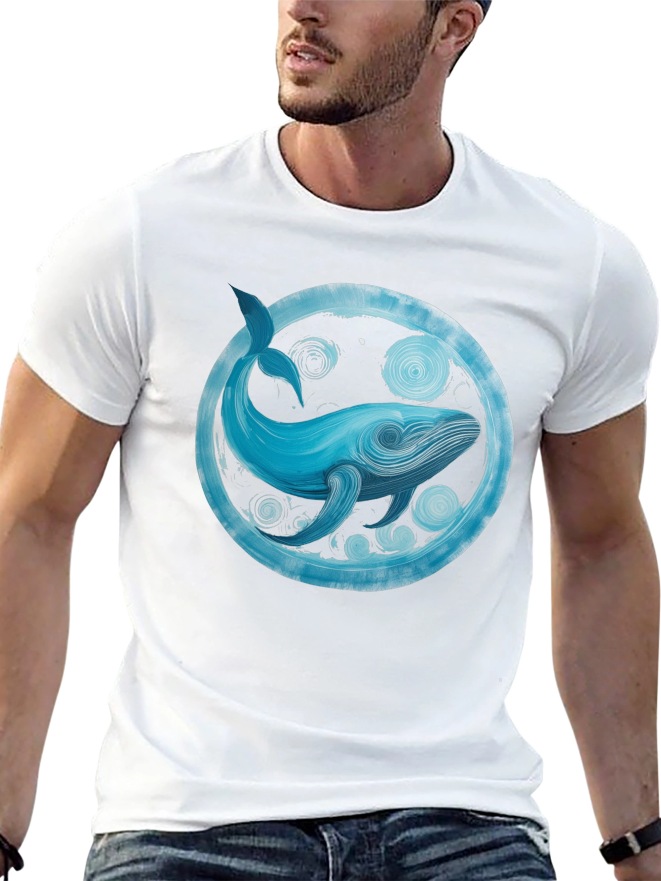 Whale Art Graphic Tee - Black Cotton Casual Shirt
