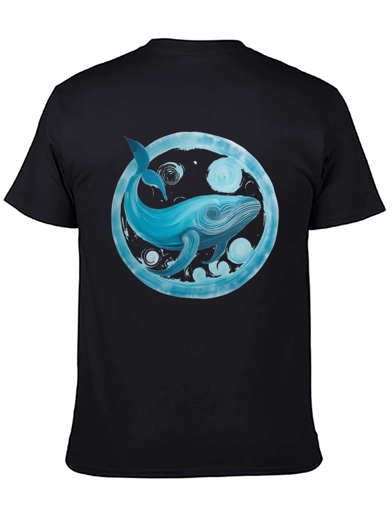 Whale Art Graphic Tee - Black Cotton Casual Shirt