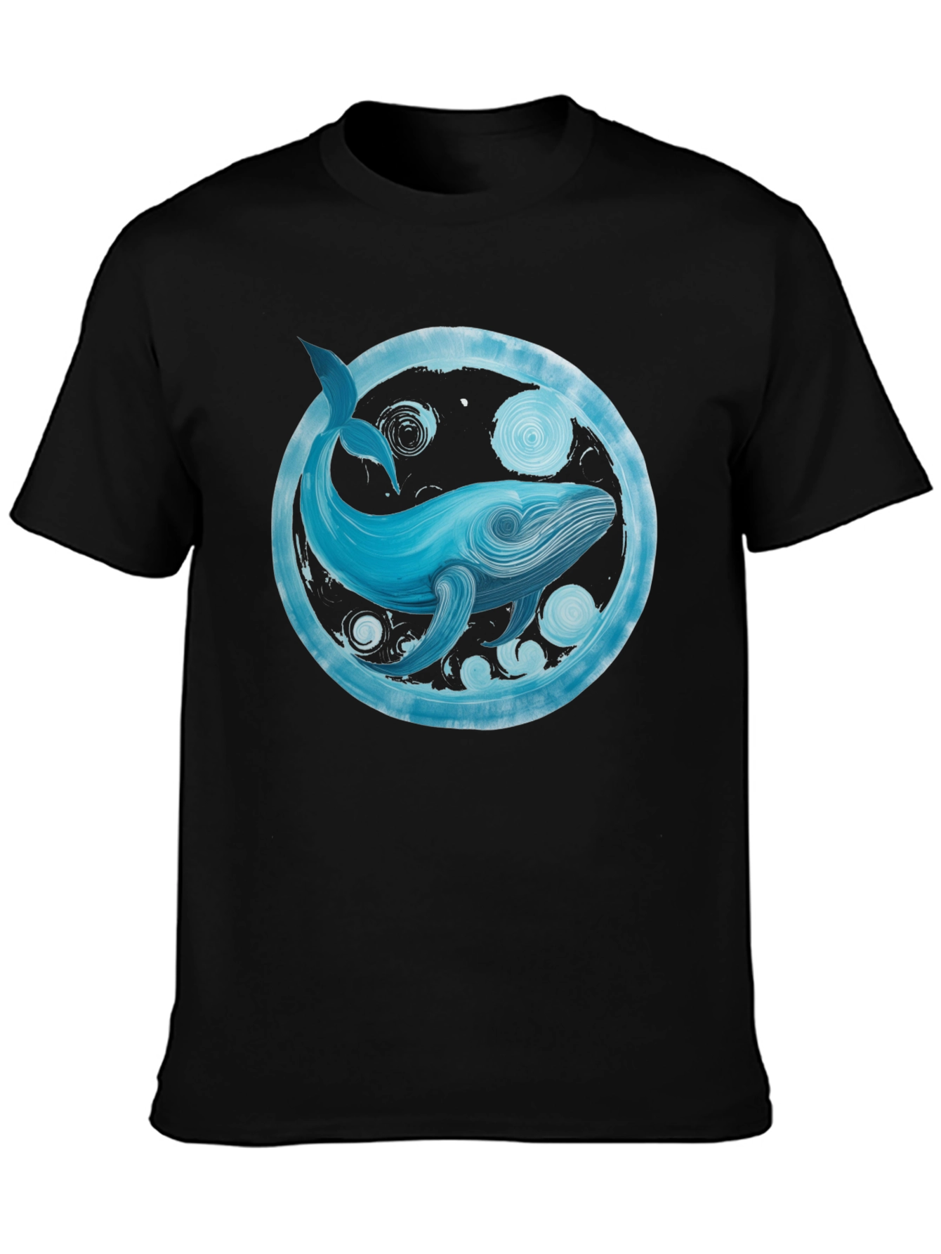 Whale Art Graphic Tee - Black Cotton Casual Shirt