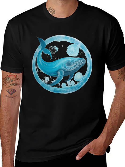 Whale Art Graphic Tee - Black Cotton Casual Shirt