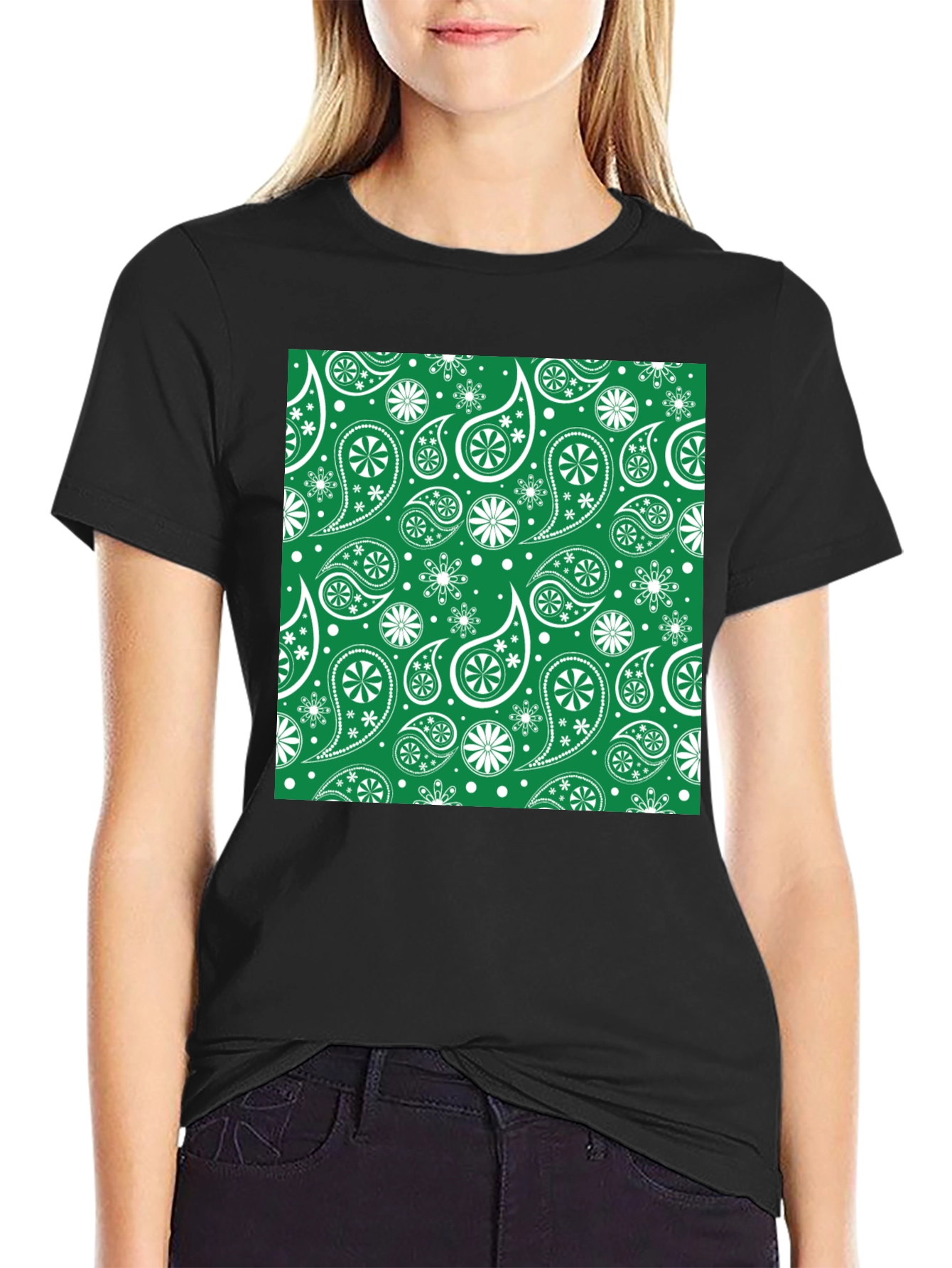 Paisley Print T-Shirt - Emerald Green Design