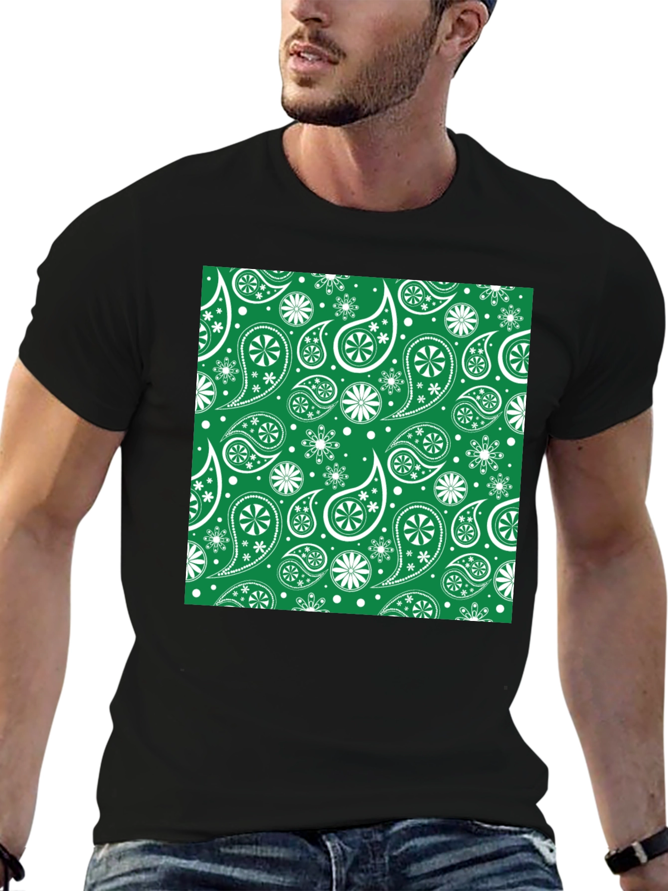 Paisley Print T-Shirt - Emerald Green Design