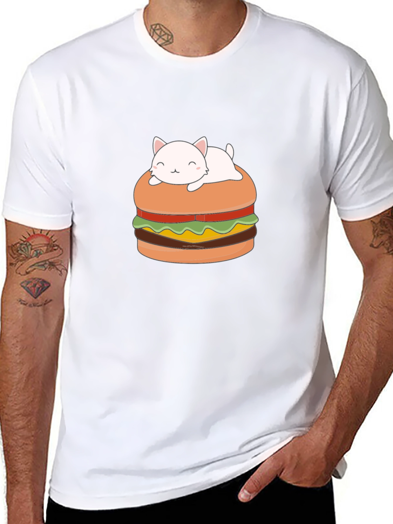 Cat Burger Graphic Tee - Unisex Black T-Shirt