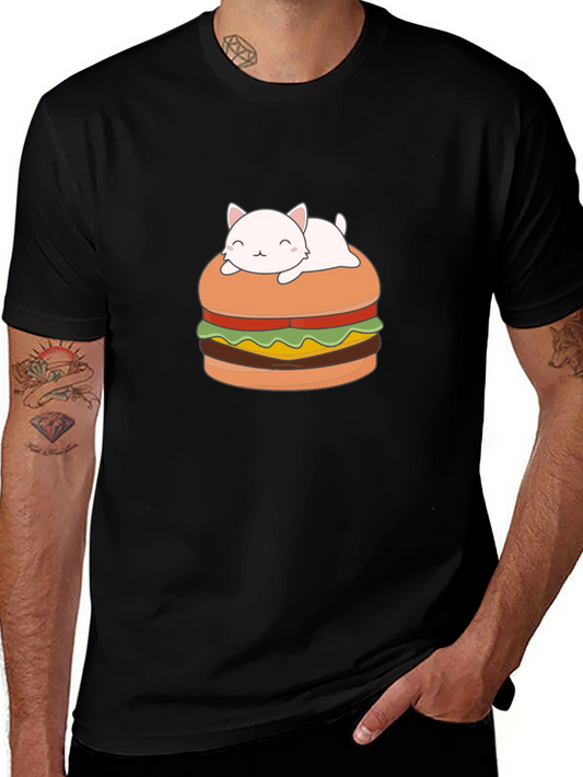 Cat Burger Graphic Tee - Unisex Black T-Shirt