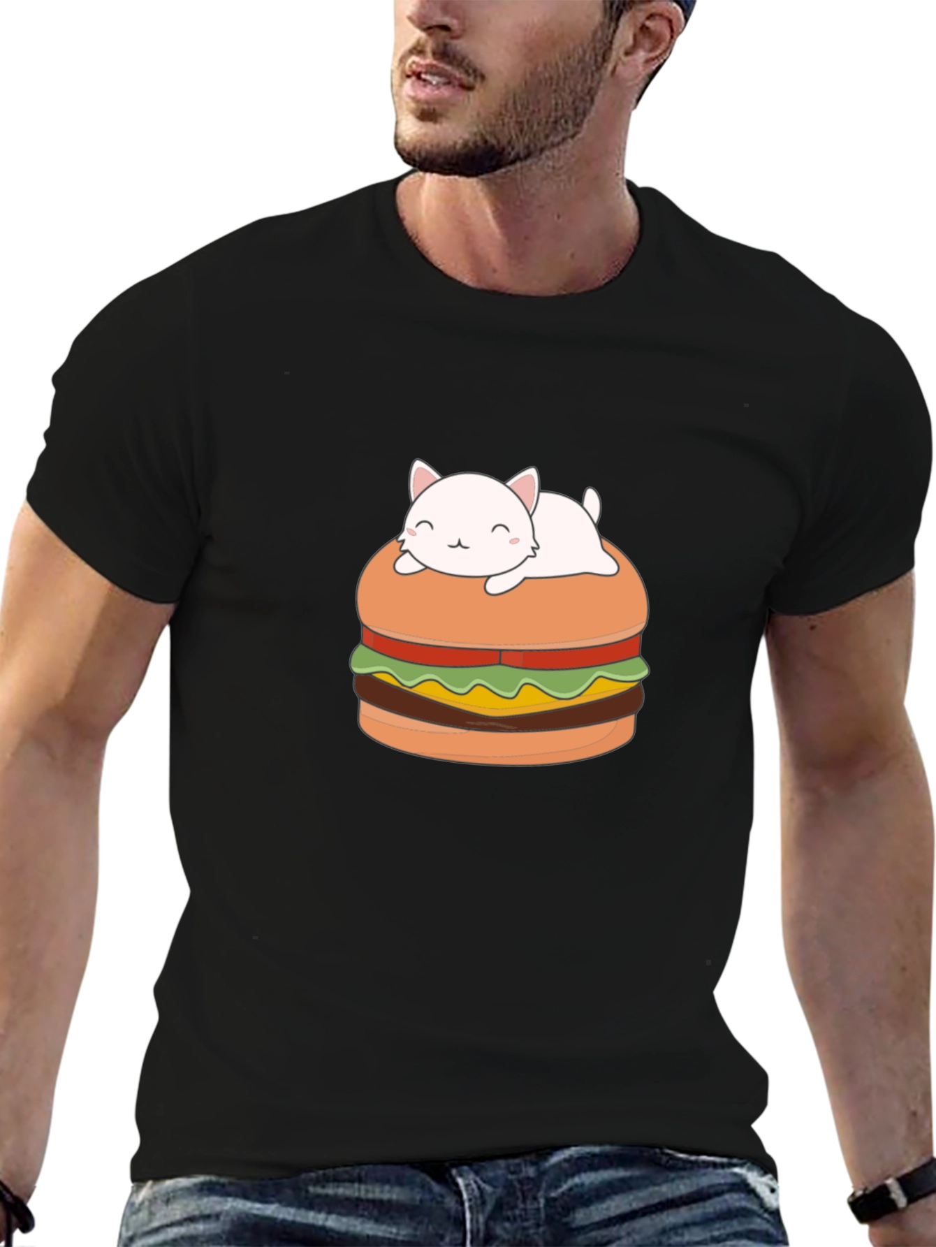 Cat Burger Graphic Tee - Unisex Black T-Shirt