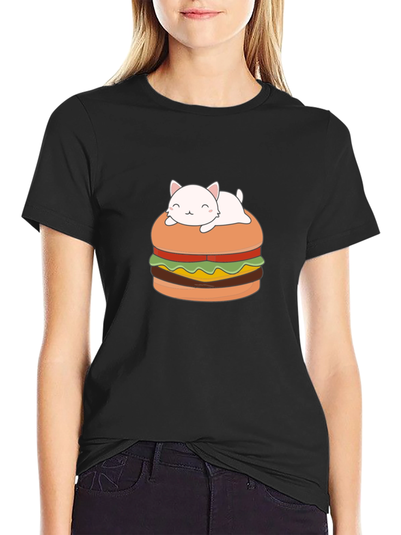 Cat Burger Graphic Tee - Unisex Black T-Shirt