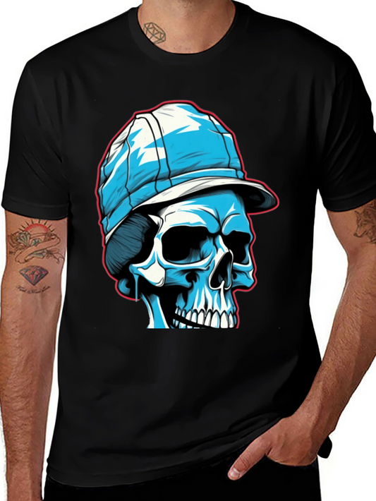 Skull in Cap Graphic Tee - Black Cotton Blend