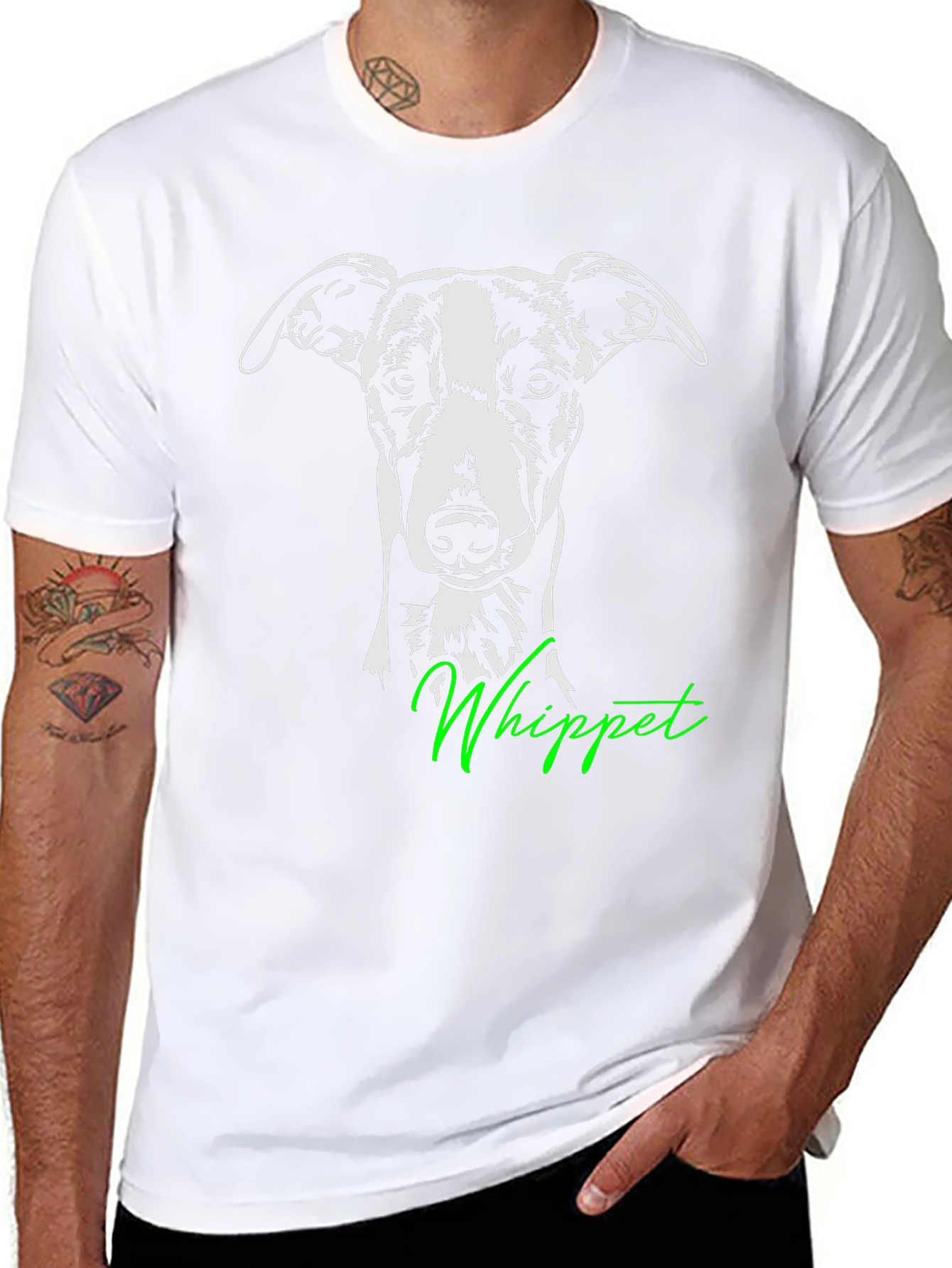 Whippet Dog Graphic Tee - Black Cotton T-Shirt