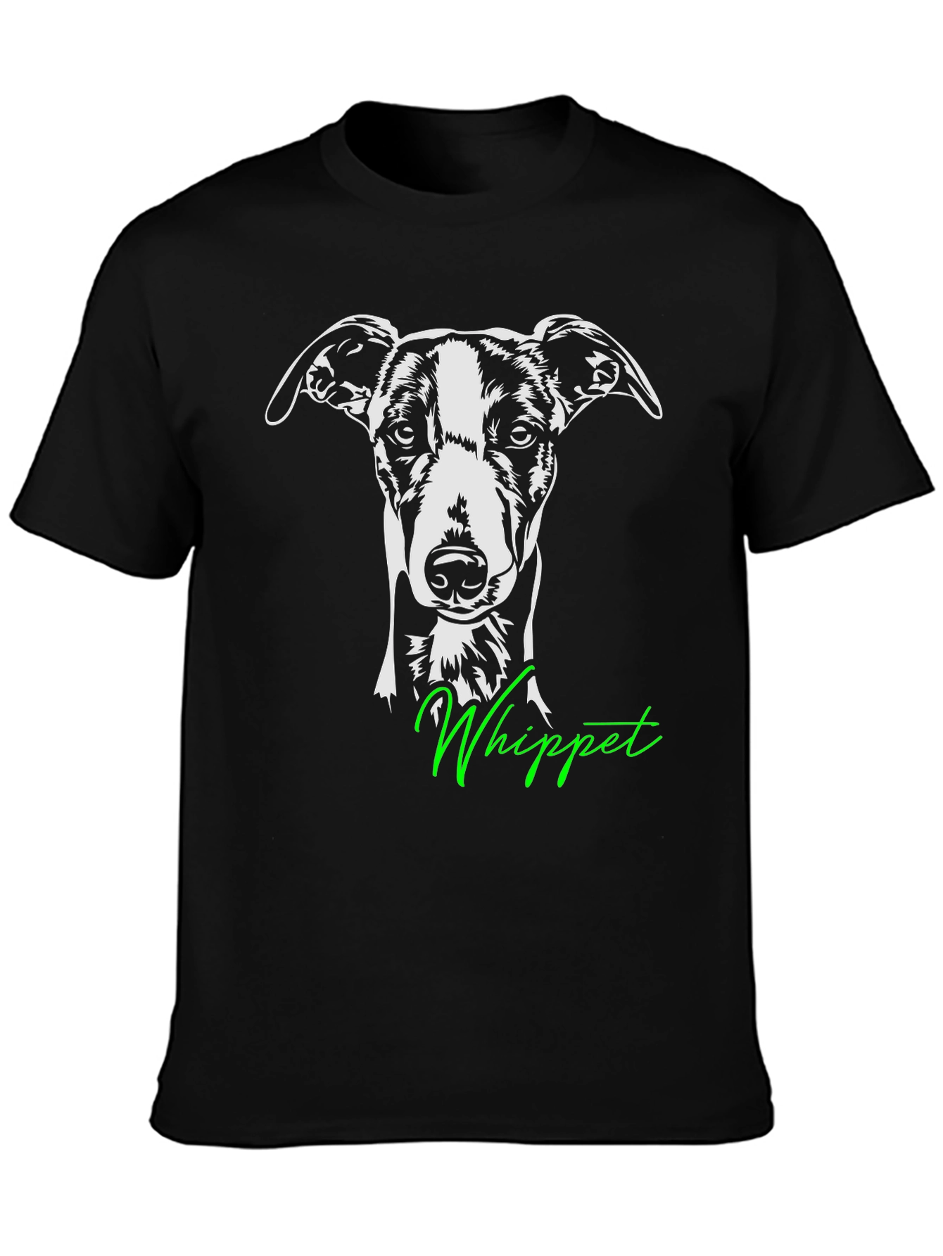 Whippet Dog Graphic Tee - Black Cotton T-Shirt