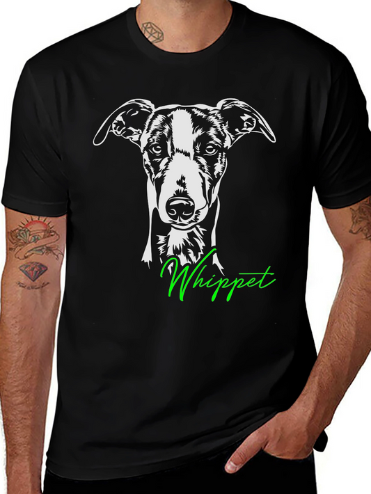 Whippet Dog Graphic Tee - Black Cotton T-Shirt