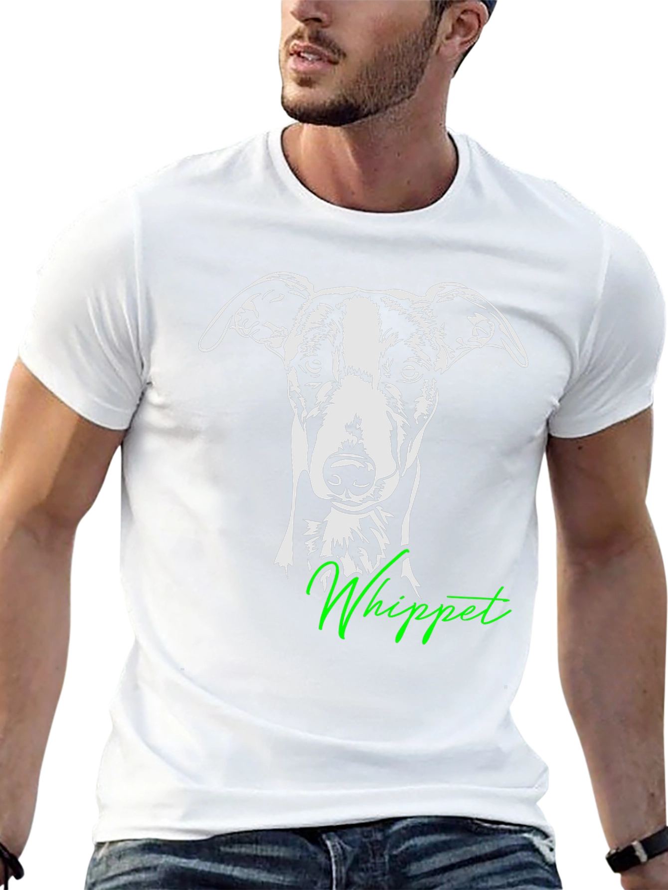 Whippet Dog Graphic Tee - Black Cotton T-Shirt