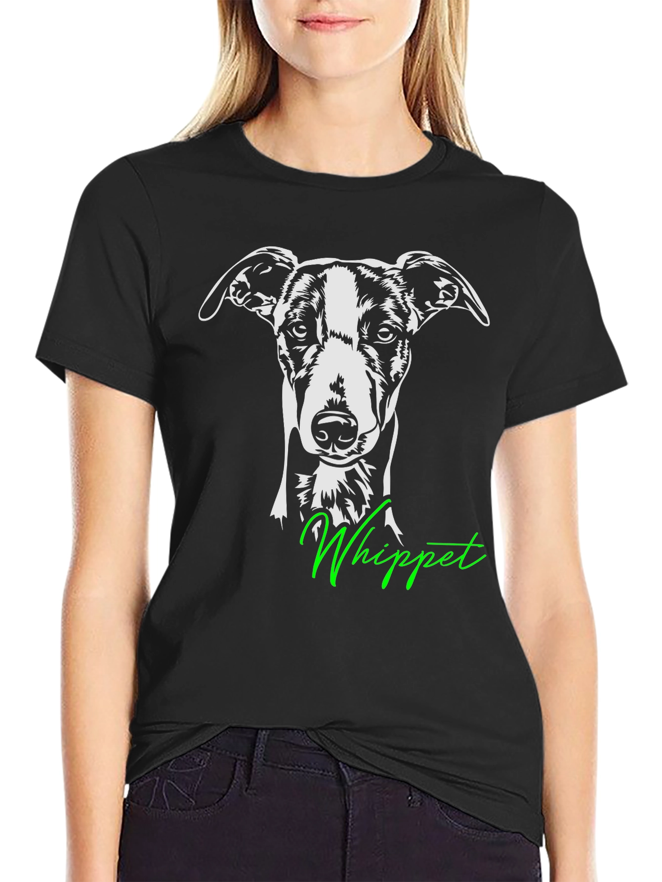 Whippet Dog Graphic Tee - Black Cotton T-Shirt