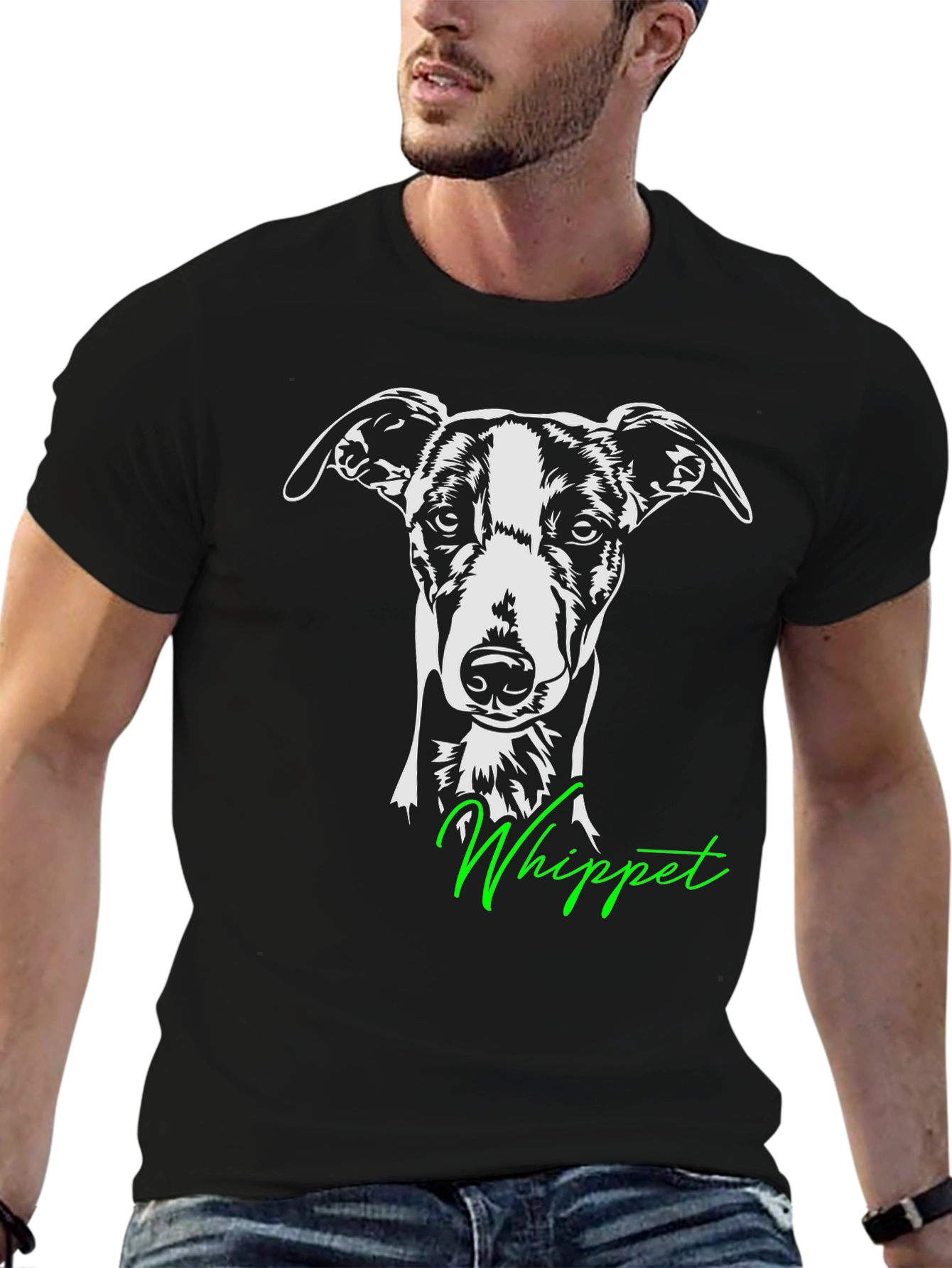 Whippet Dog Graphic Tee - Black Cotton T-Shirt