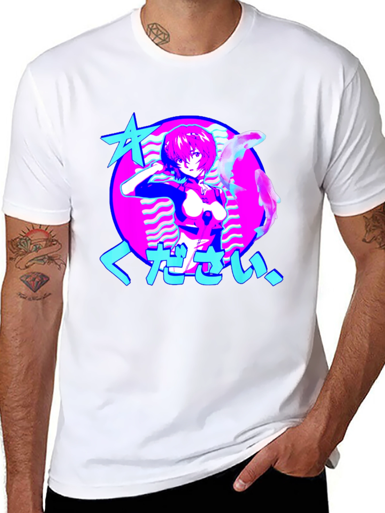 Anime Girl Graphic Tee - Retro Vaporwave Design
