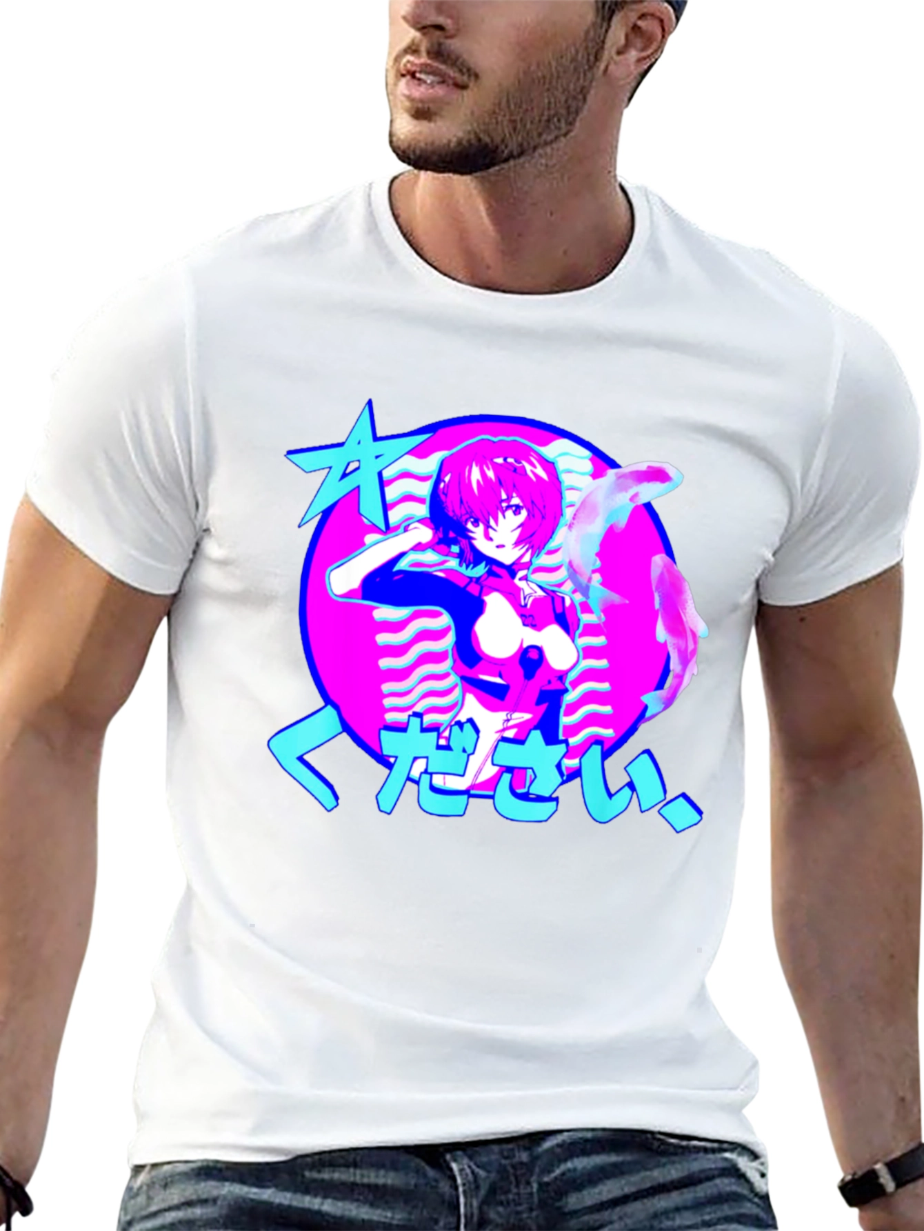 Anime Girl Graphic Tee - Retro Vaporwave Design