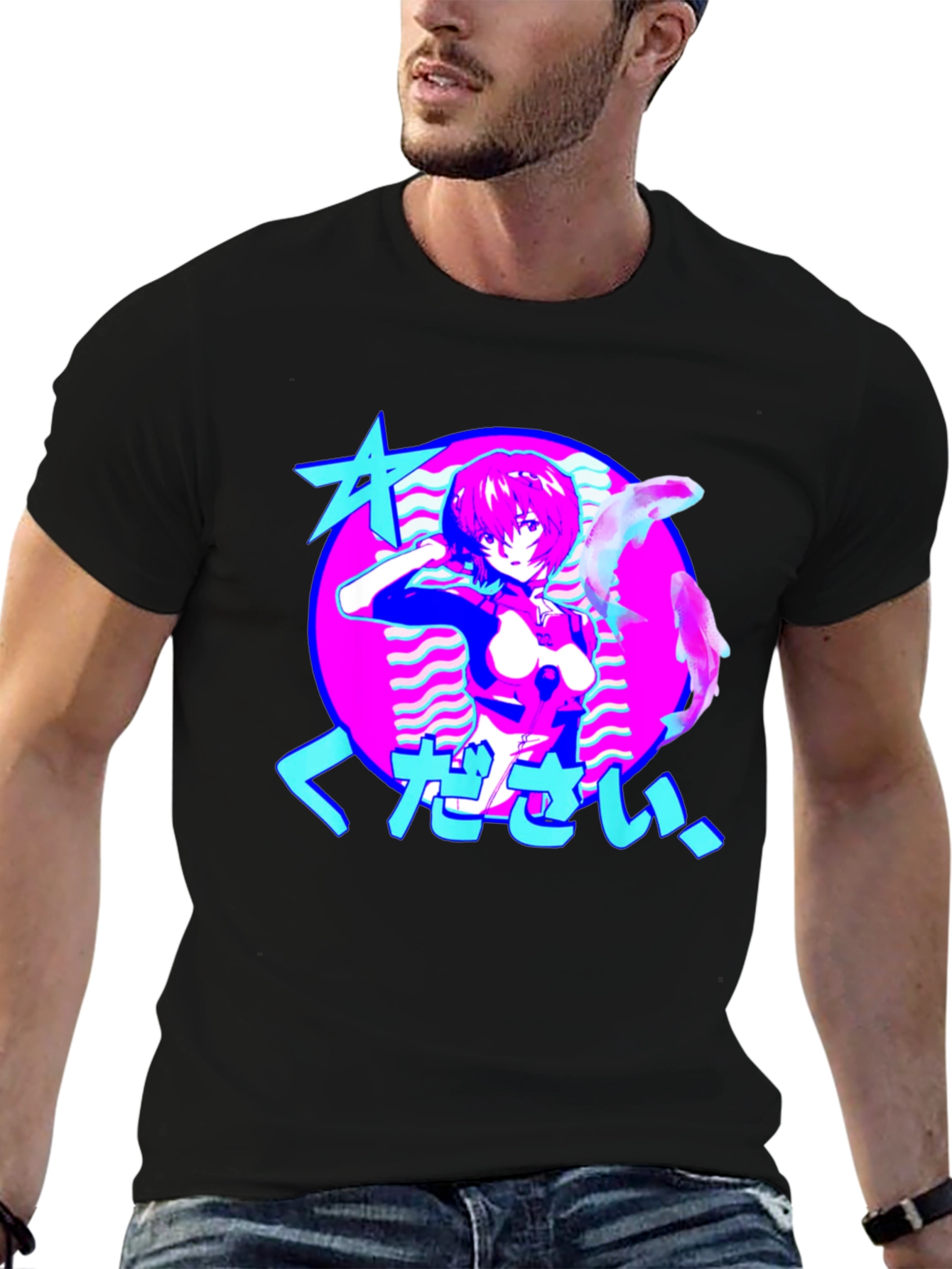 Anime Girl Graphic Tee - Retro Vaporwave Design