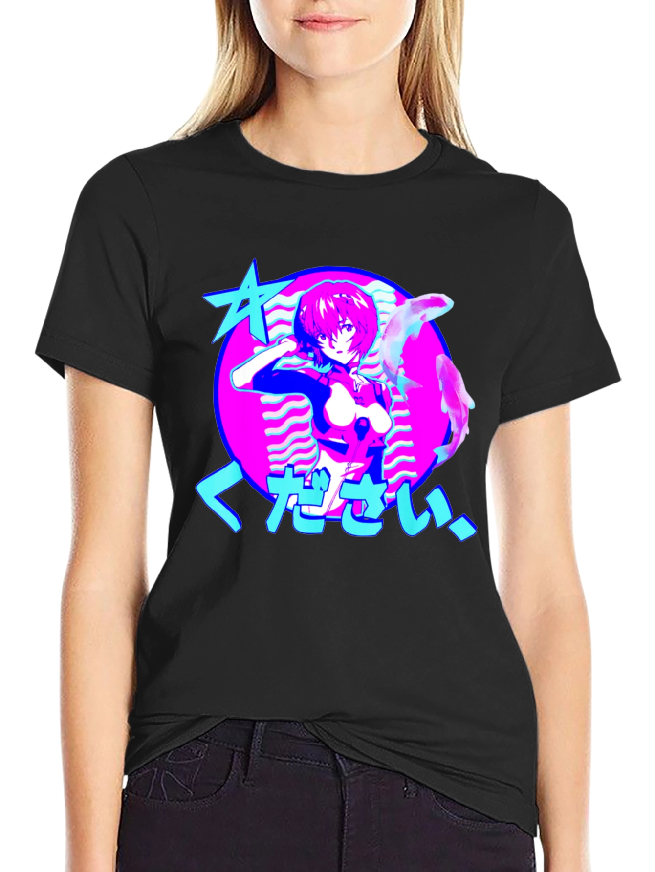 Anime Girl Graphic Tee - Retro Vaporwave Design