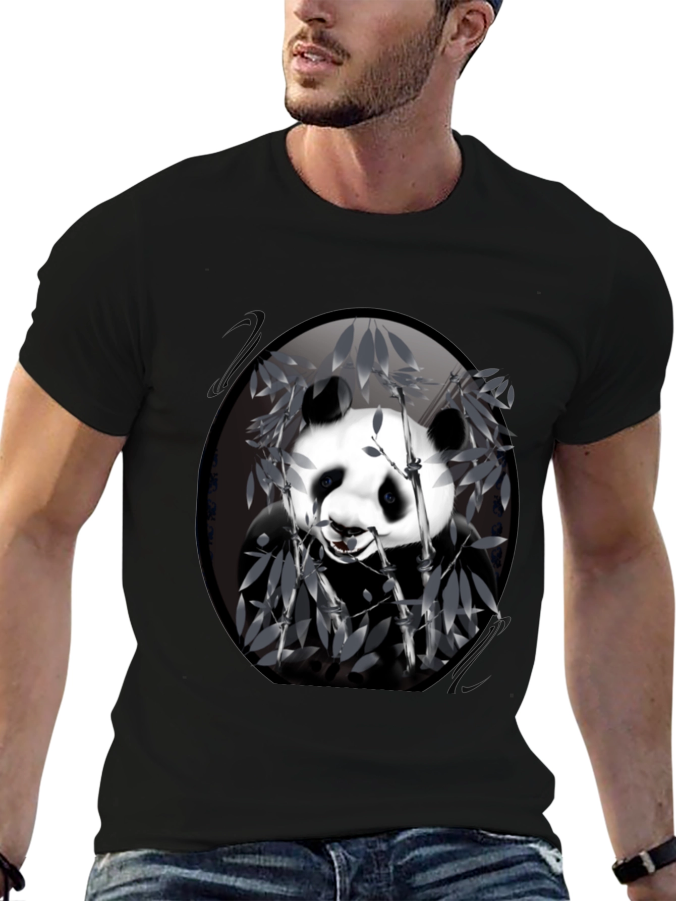Panda Bamboo Graphic Black T-Shirt - Mens Casual Wear