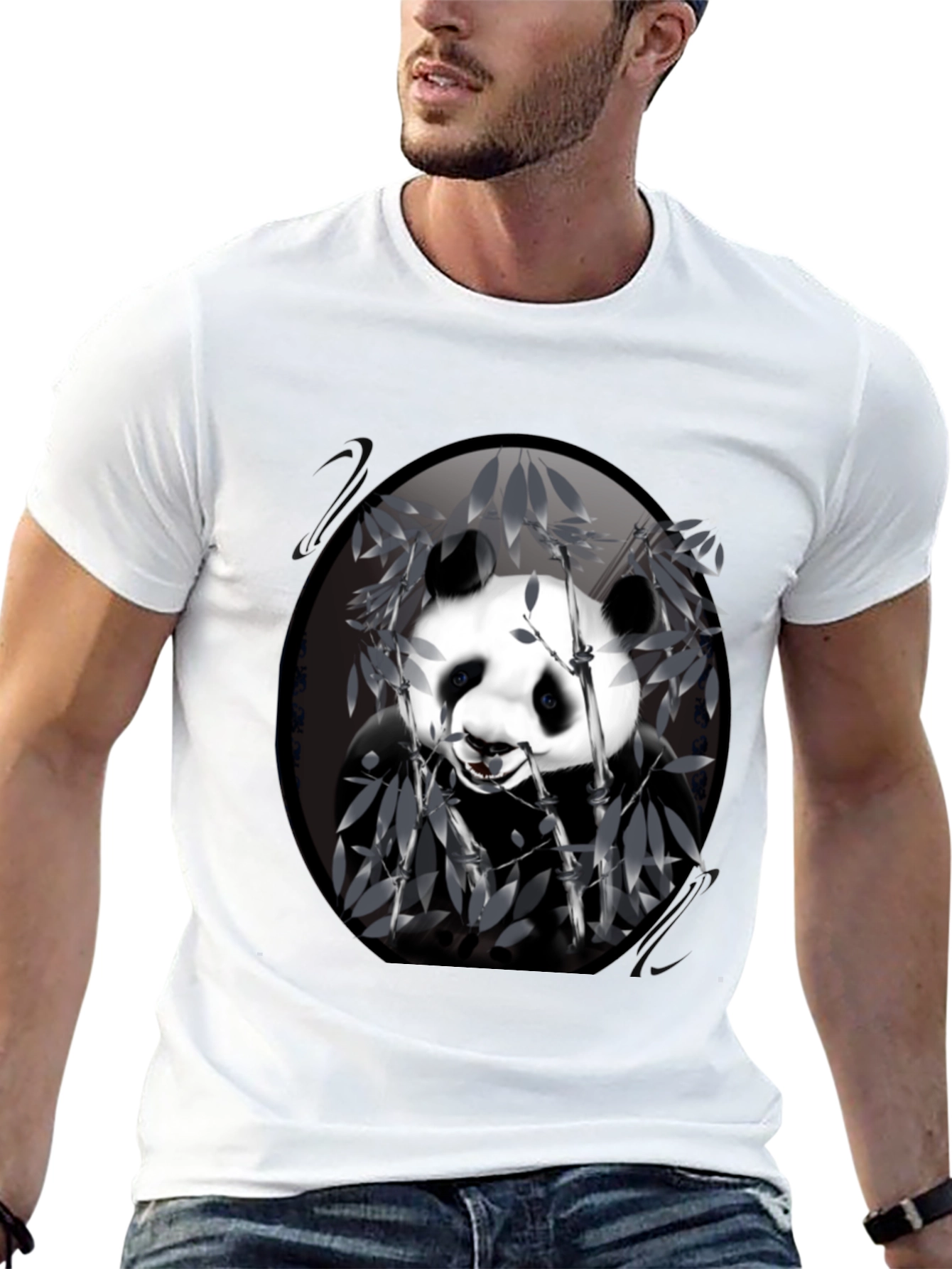 Panda Bamboo Graphic Black T-Shirt - Mens Casual Wear
