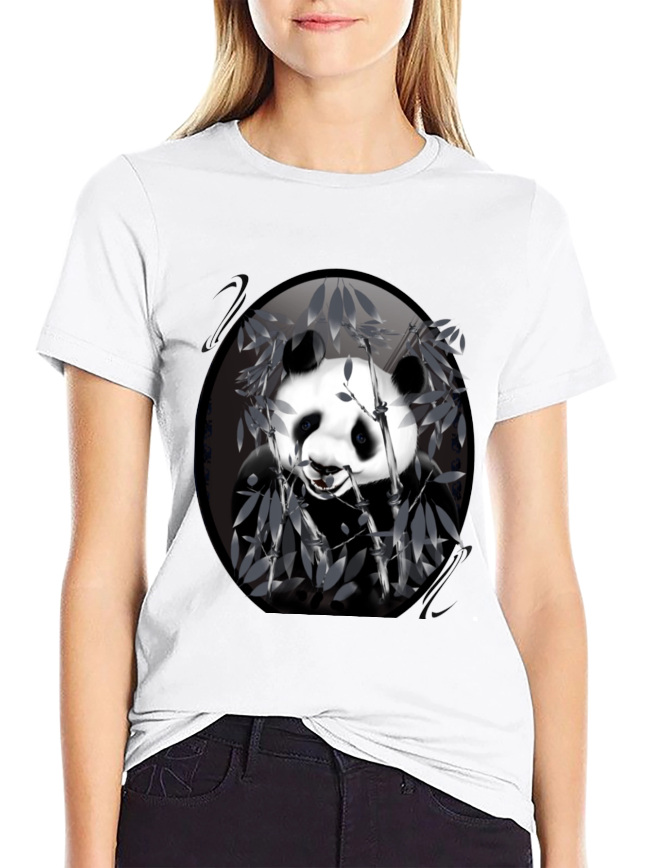 Panda Bamboo Graphic Black T-Shirt - Mens Casual Wear