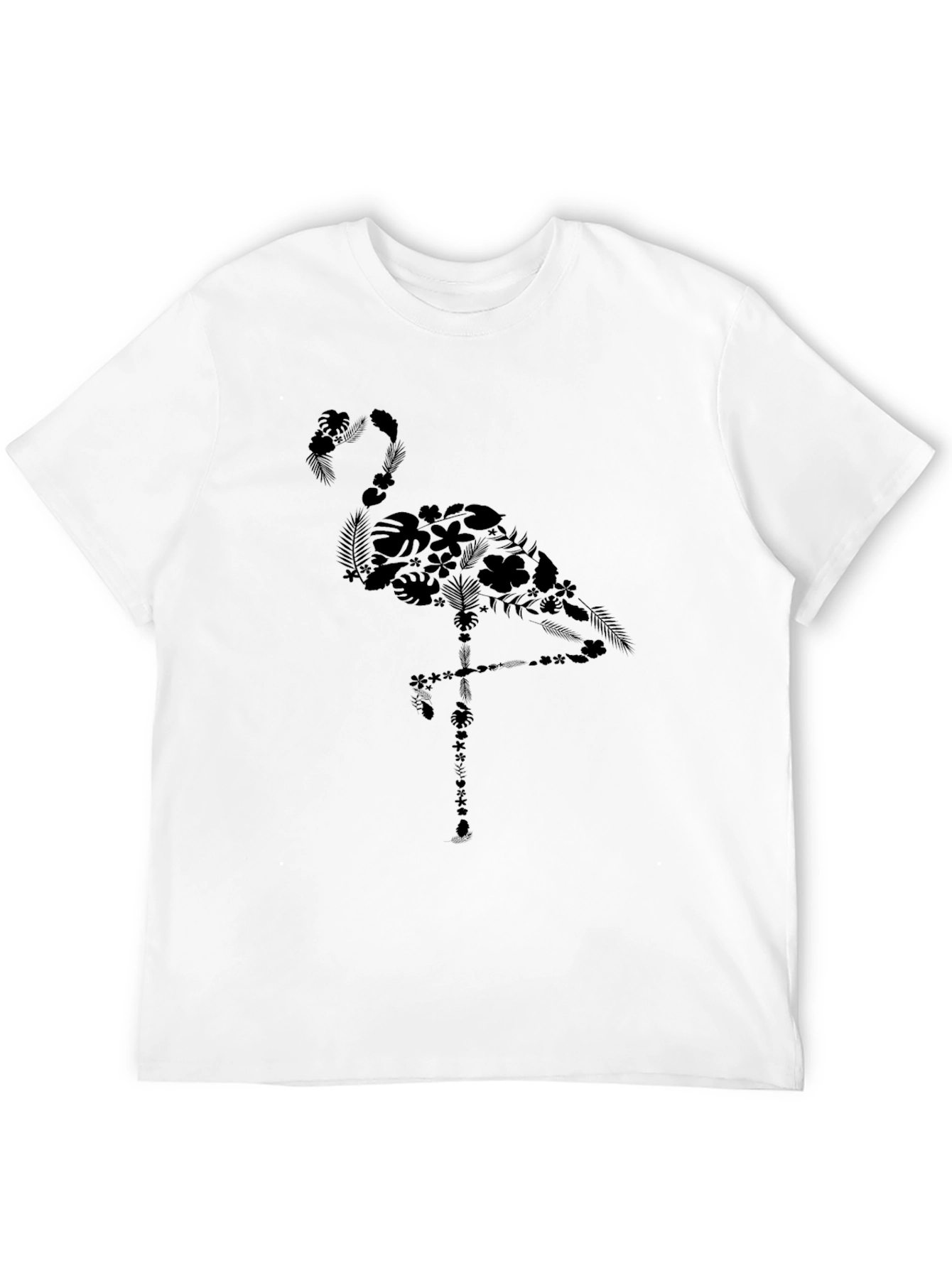 Floral Flamingo Graphic Tee - Casual Black T-Shirt