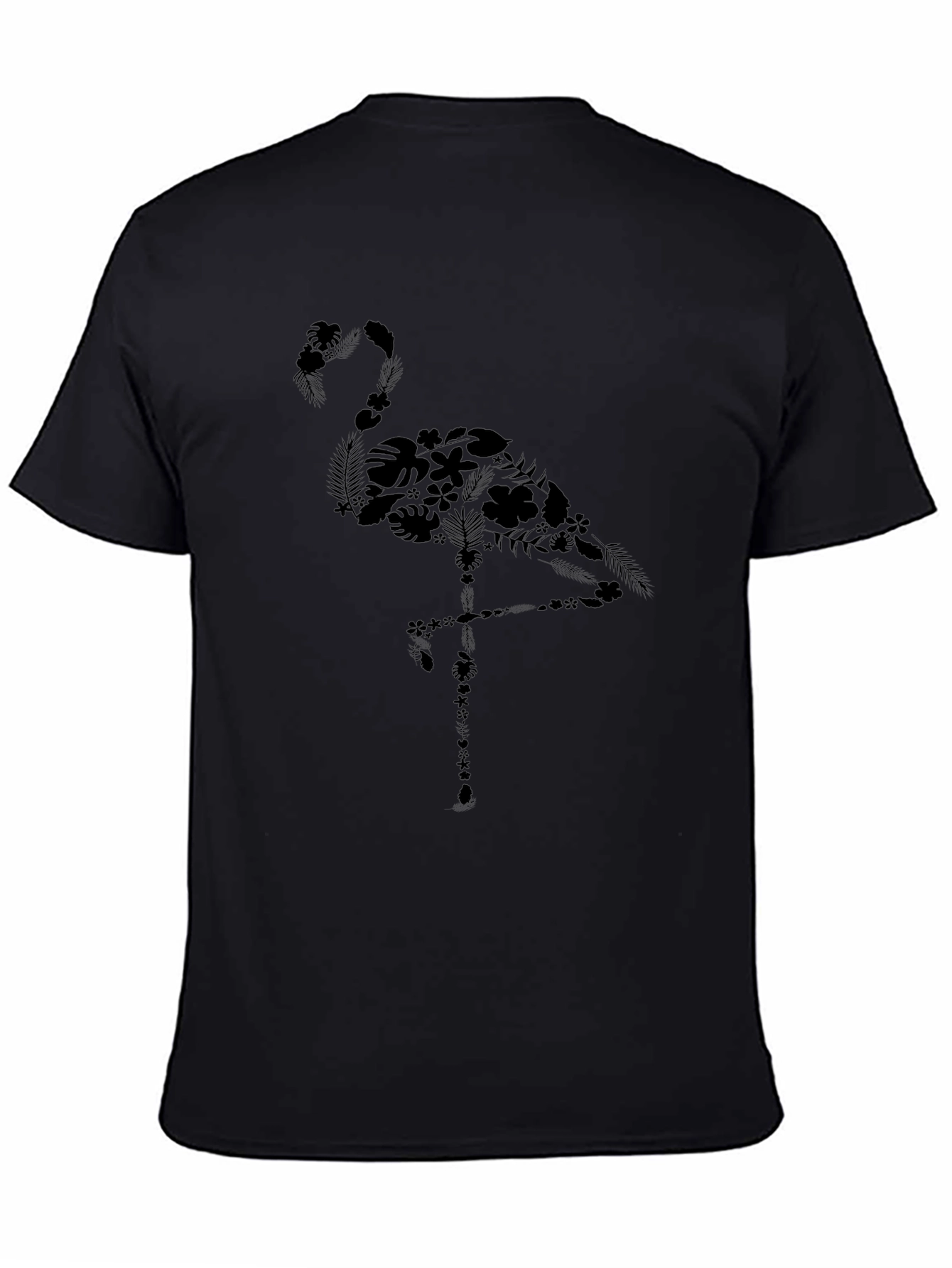 Floral Flamingo Graphic Tee - Casual Black T-Shirt