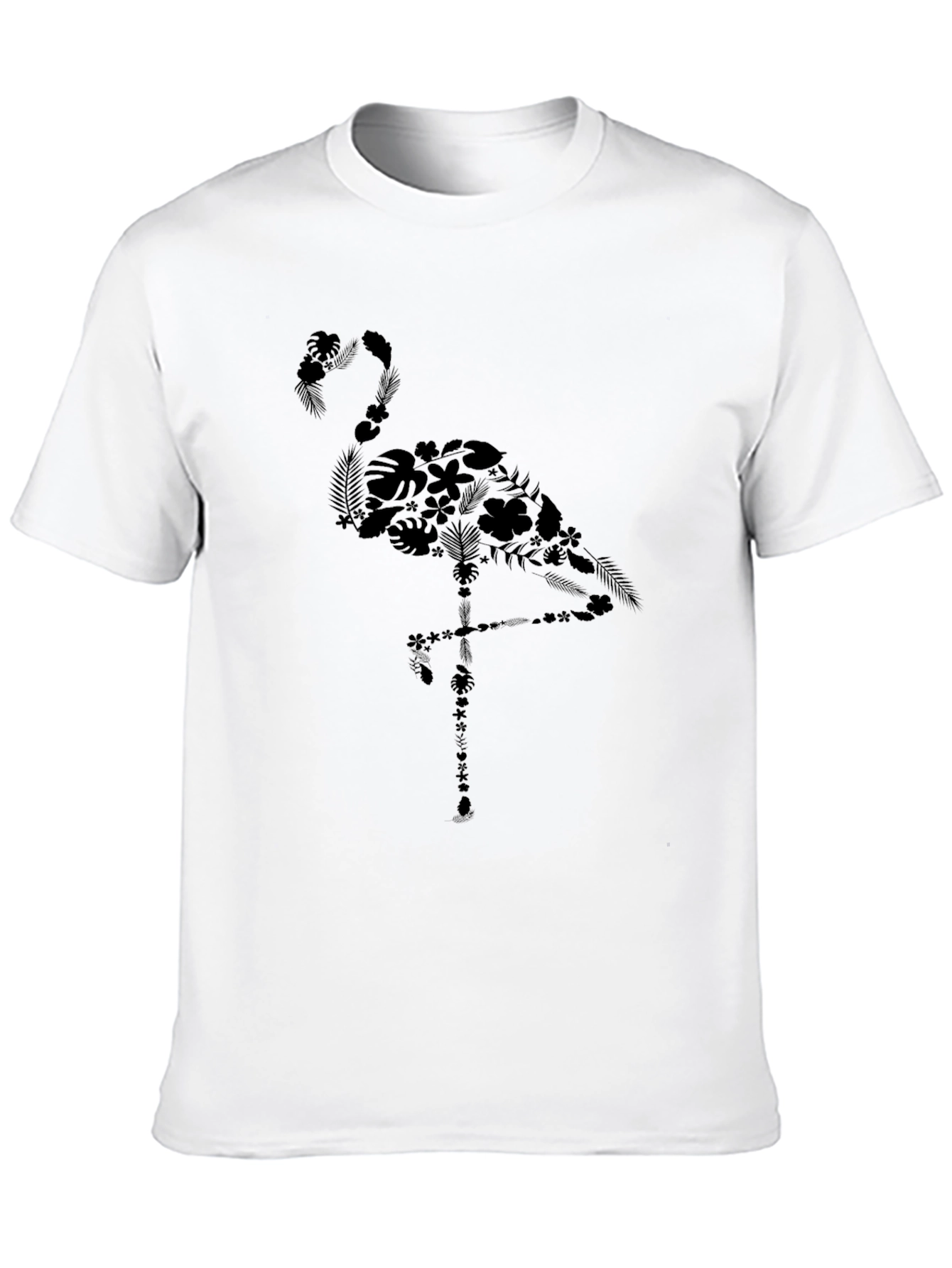 Floral Flamingo Graphic Tee - Casual Black T-Shirt