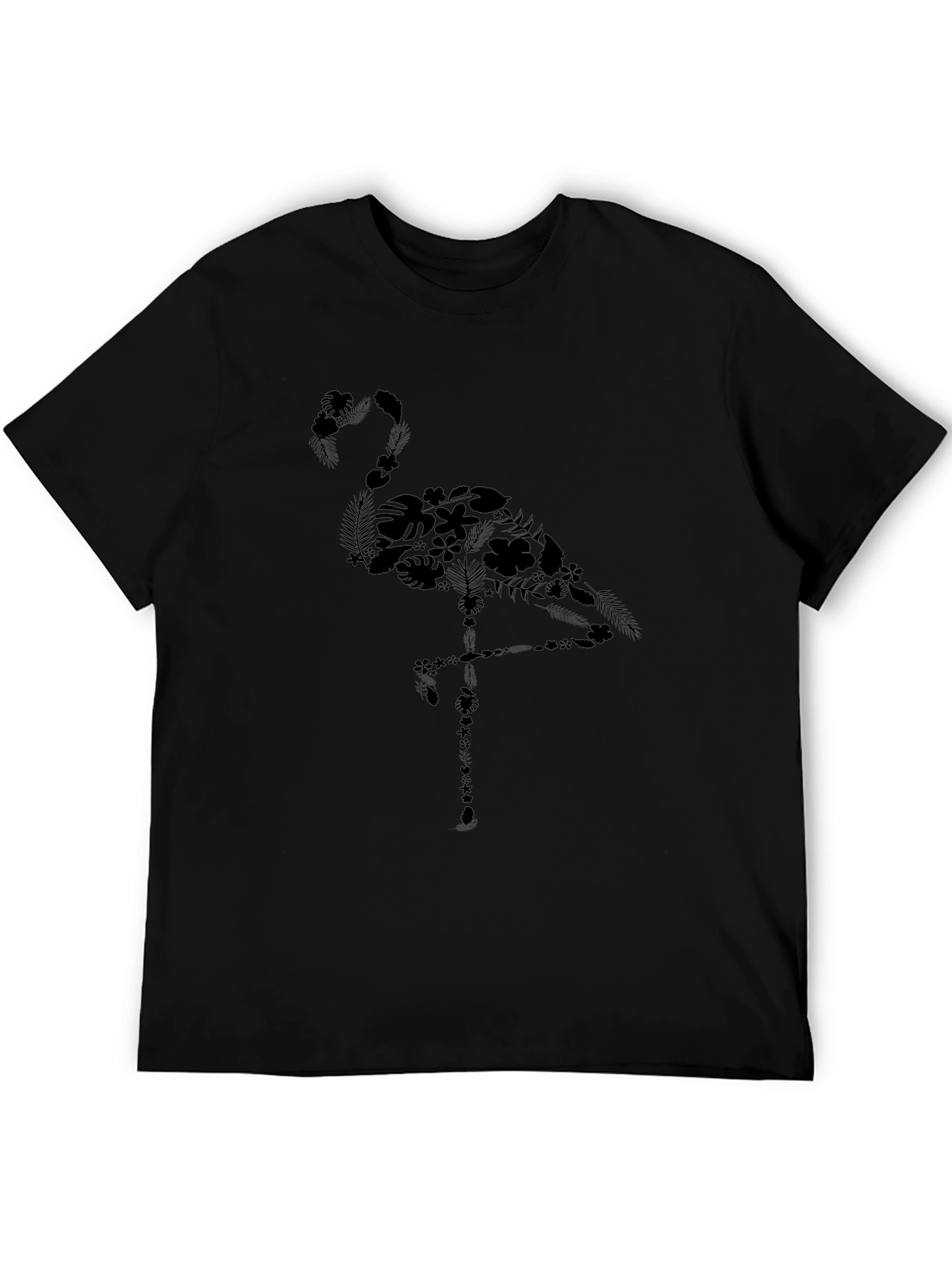 Floral Flamingo Graphic Tee - Casual Black T-Shirt