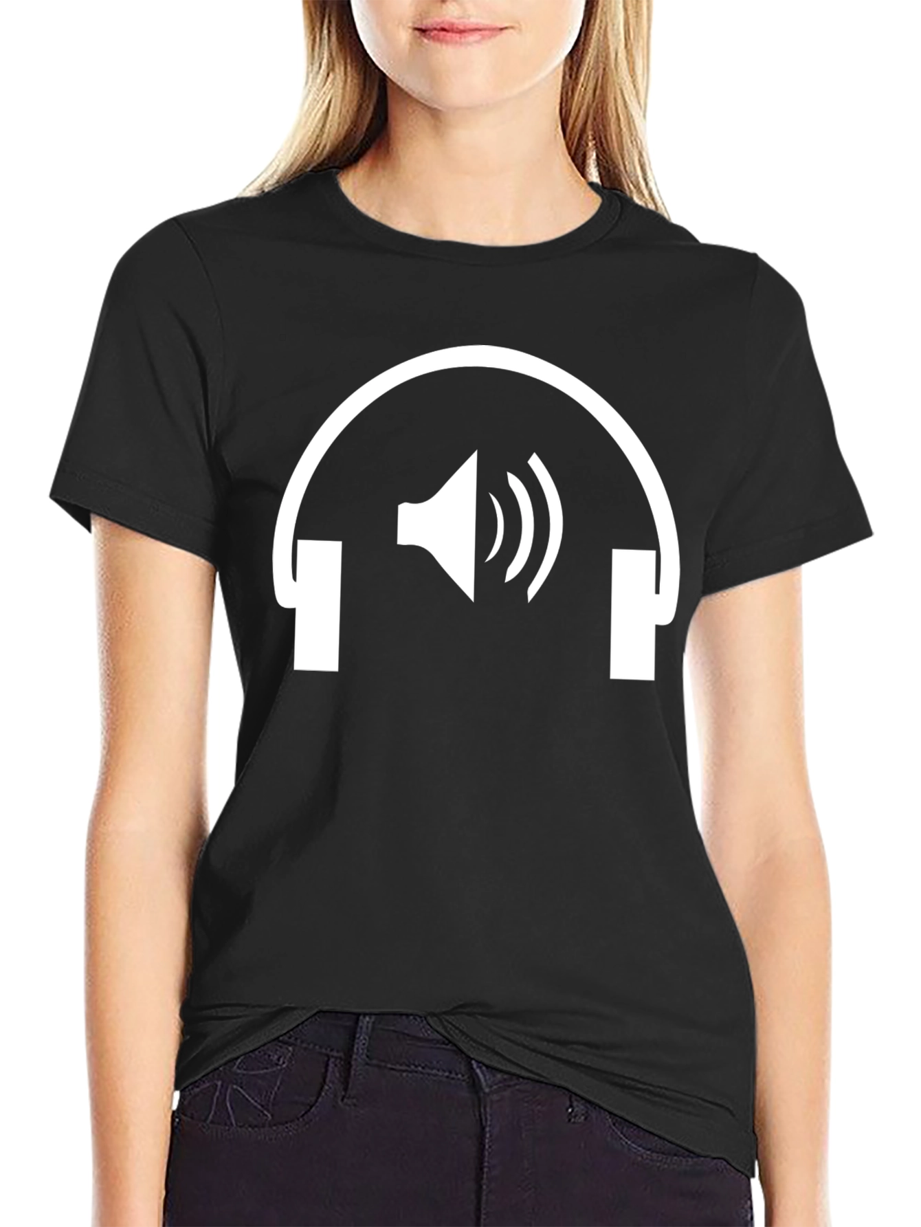 Headphones Speaker Graphic Tee - Black Cotton T-Shirt