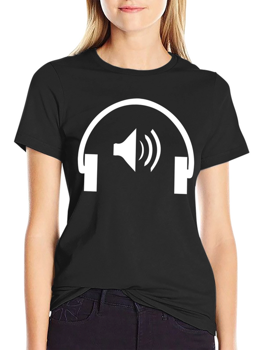 Headphones Speaker Graphic Tee - Black Cotton T-Shirt