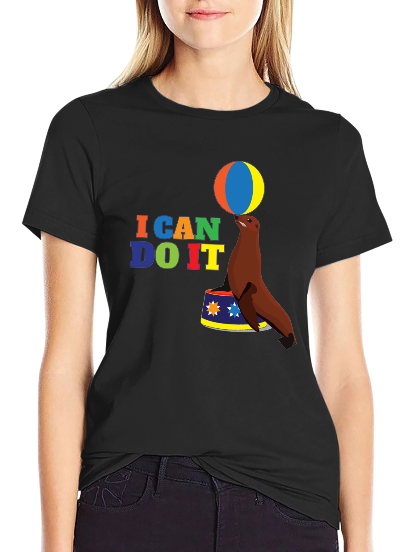 I Can Do It Seal T-Shirt - Black