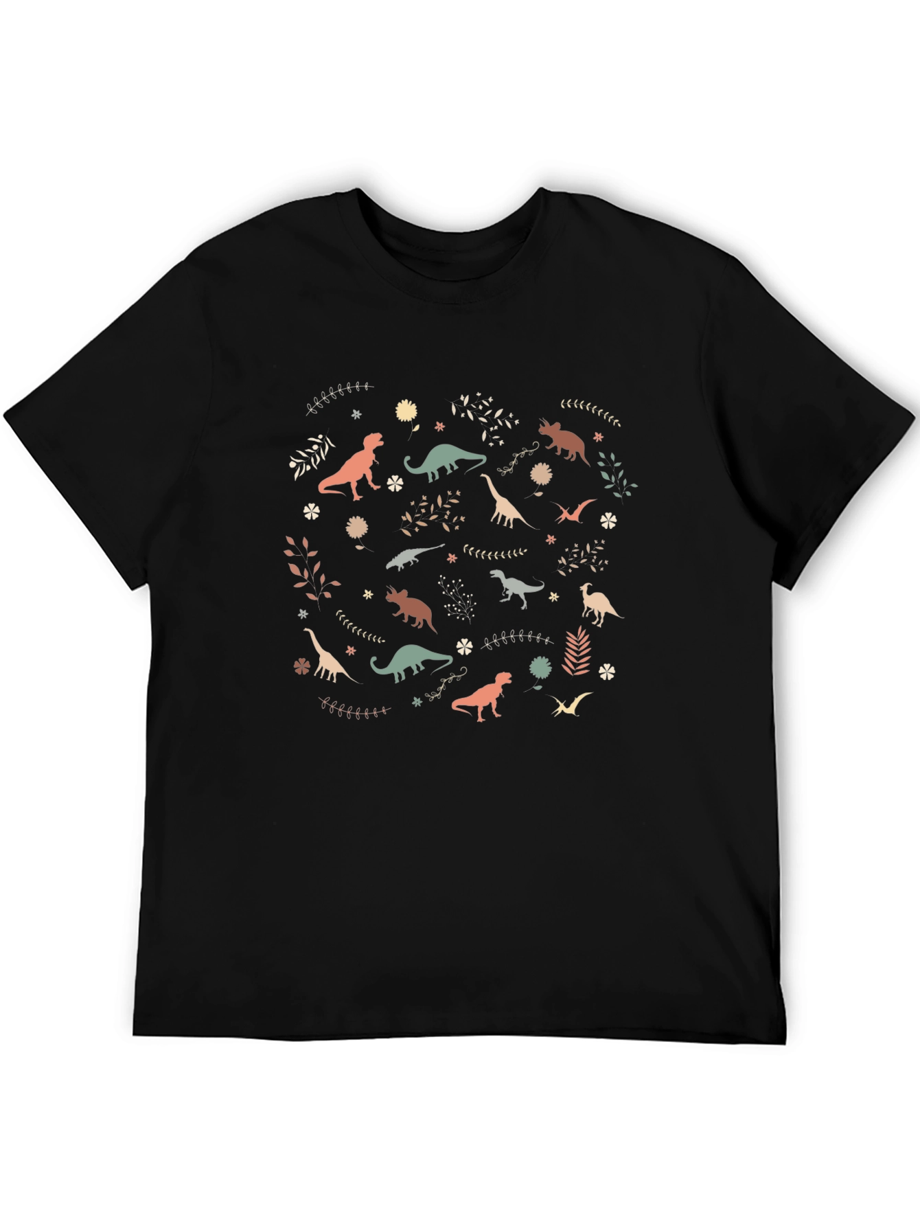 Dinosaur Pattern Black Cotton T-Shirt