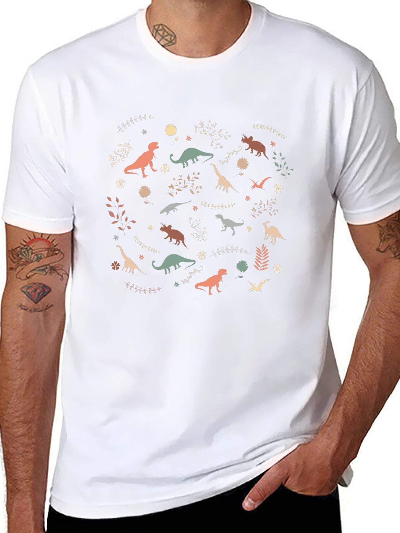 Dinosaur Pattern Black Cotton T-Shirt