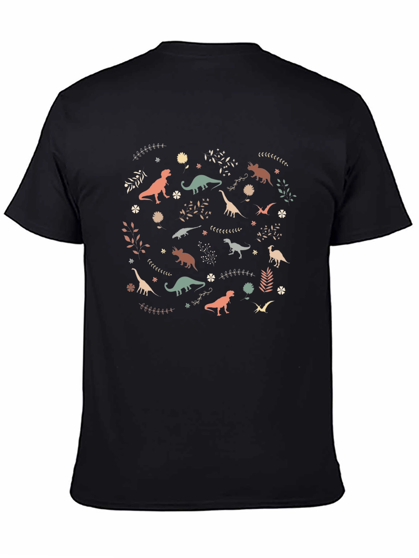 Dinosaur Pattern Black Cotton T-Shirt