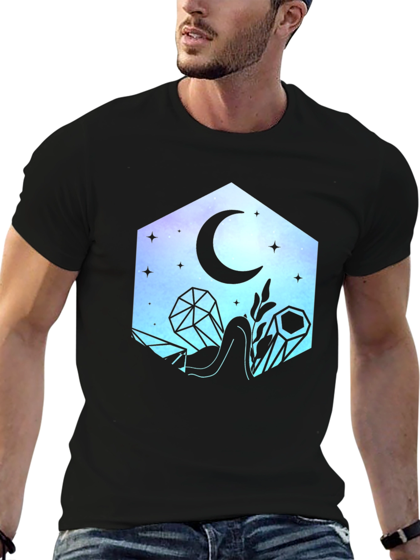 Crystals & Moon Graphic Tee - Stylish Unisex T-Shirt
