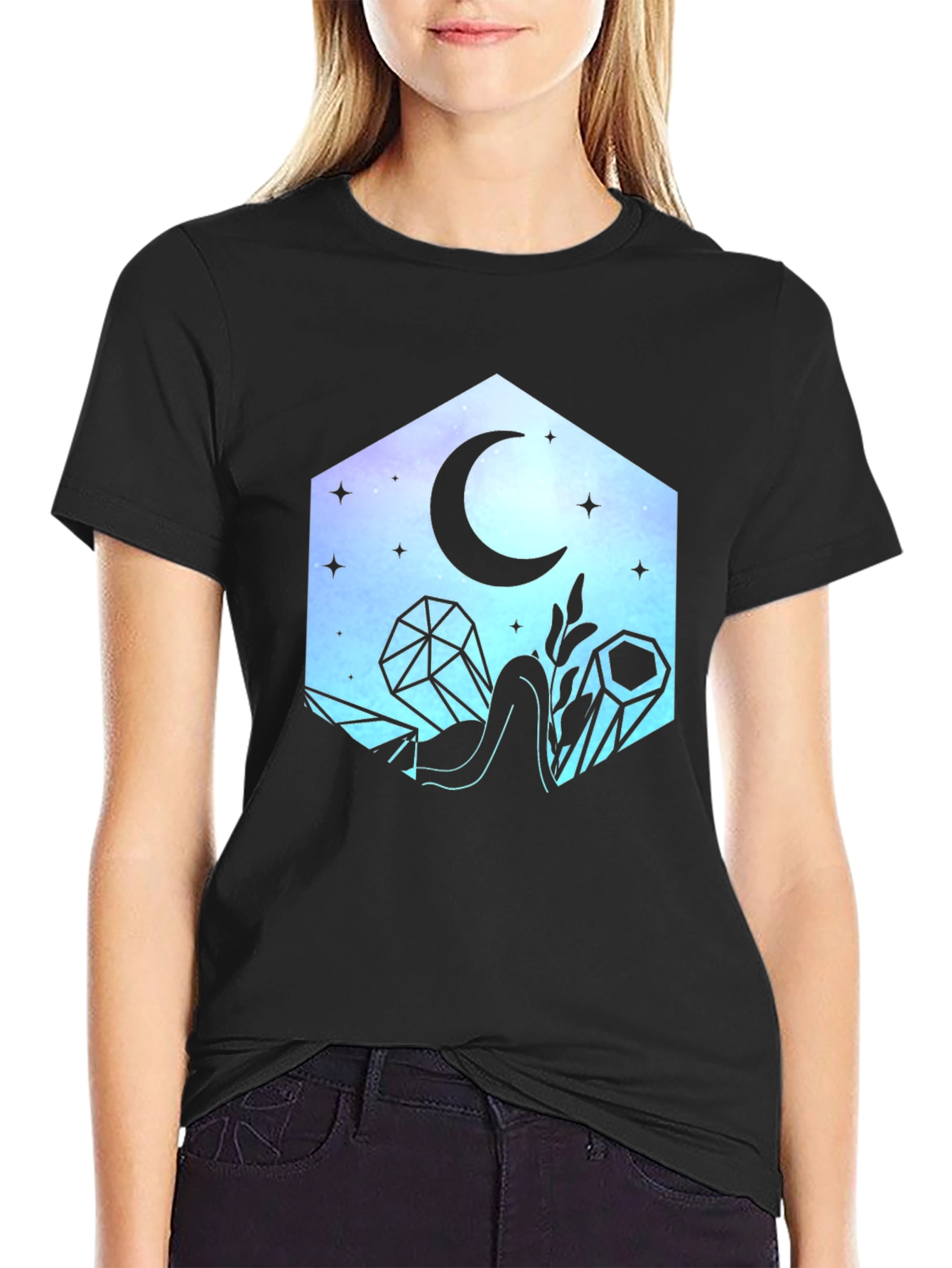 Crystals & Moon Graphic Tee - Stylish Unisex T-Shirt