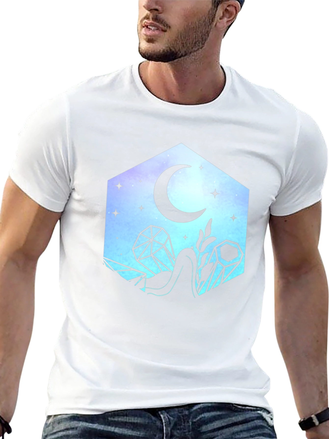 Crystals & Moon Graphic Tee - Stylish Unisex T-Shirt