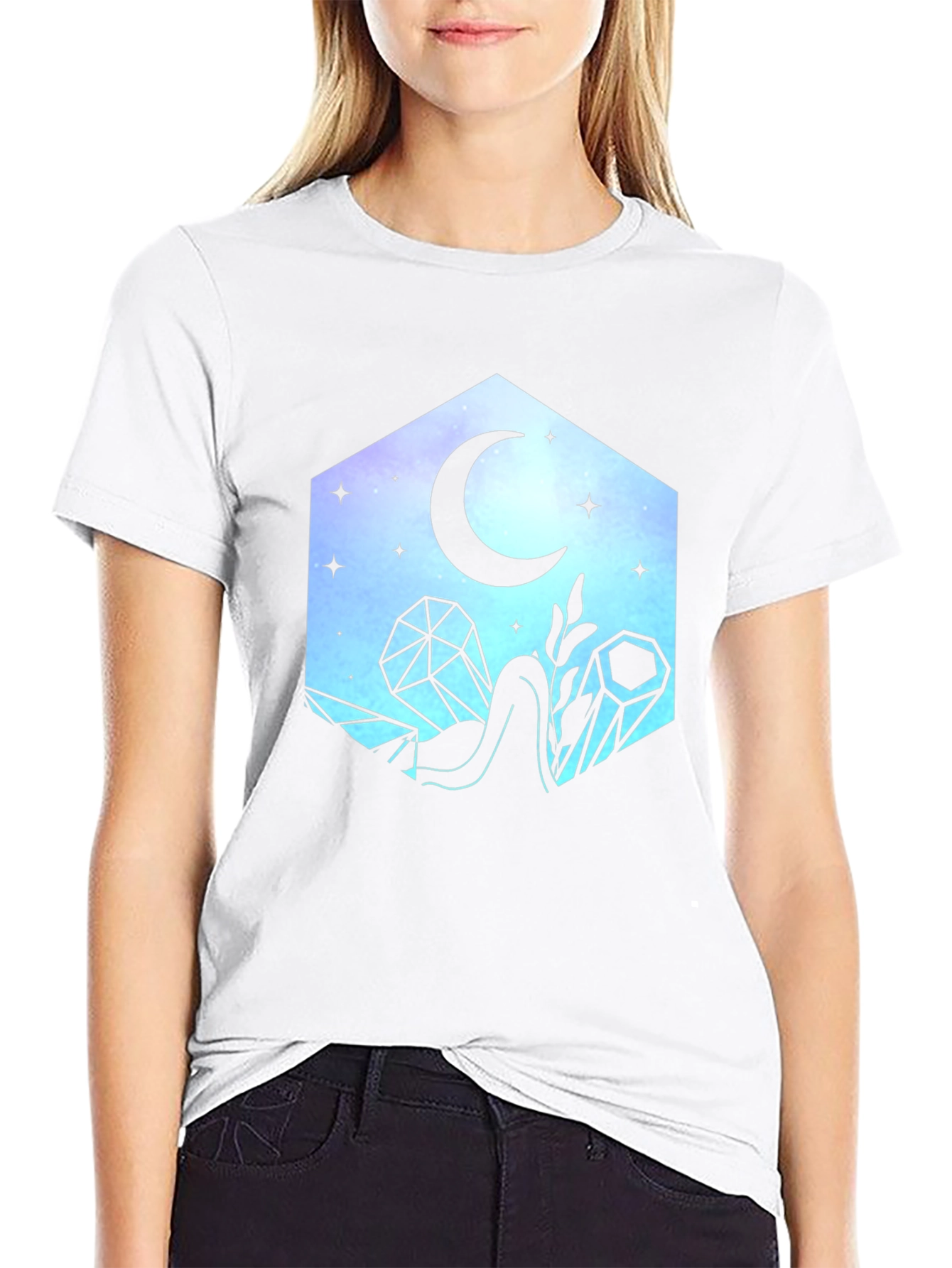 Crystals & Moon Graphic Tee - Stylish Unisex T-Shirt