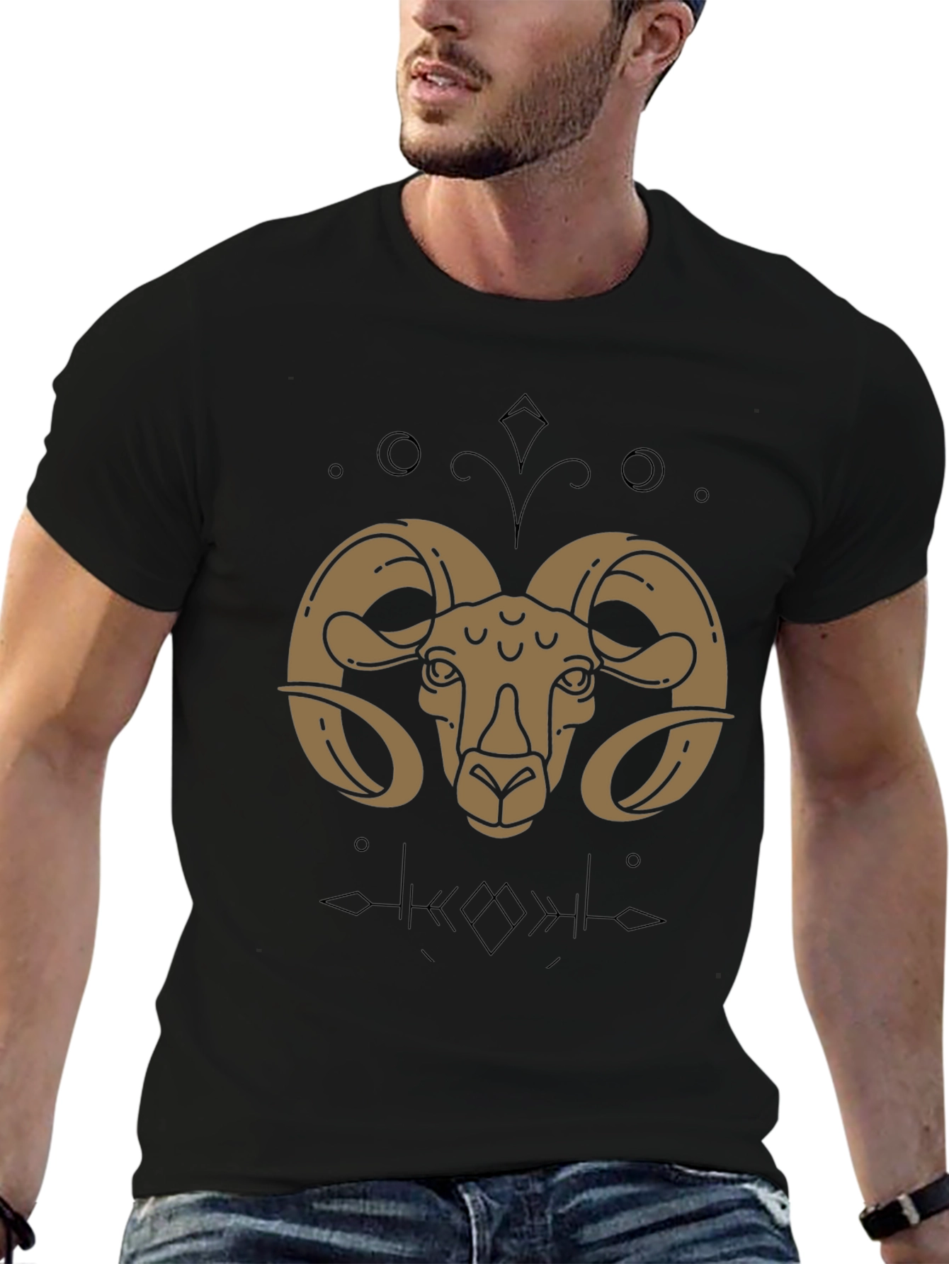 Ram Graphic T-Shirt - Black Cotton Zodiac Tee