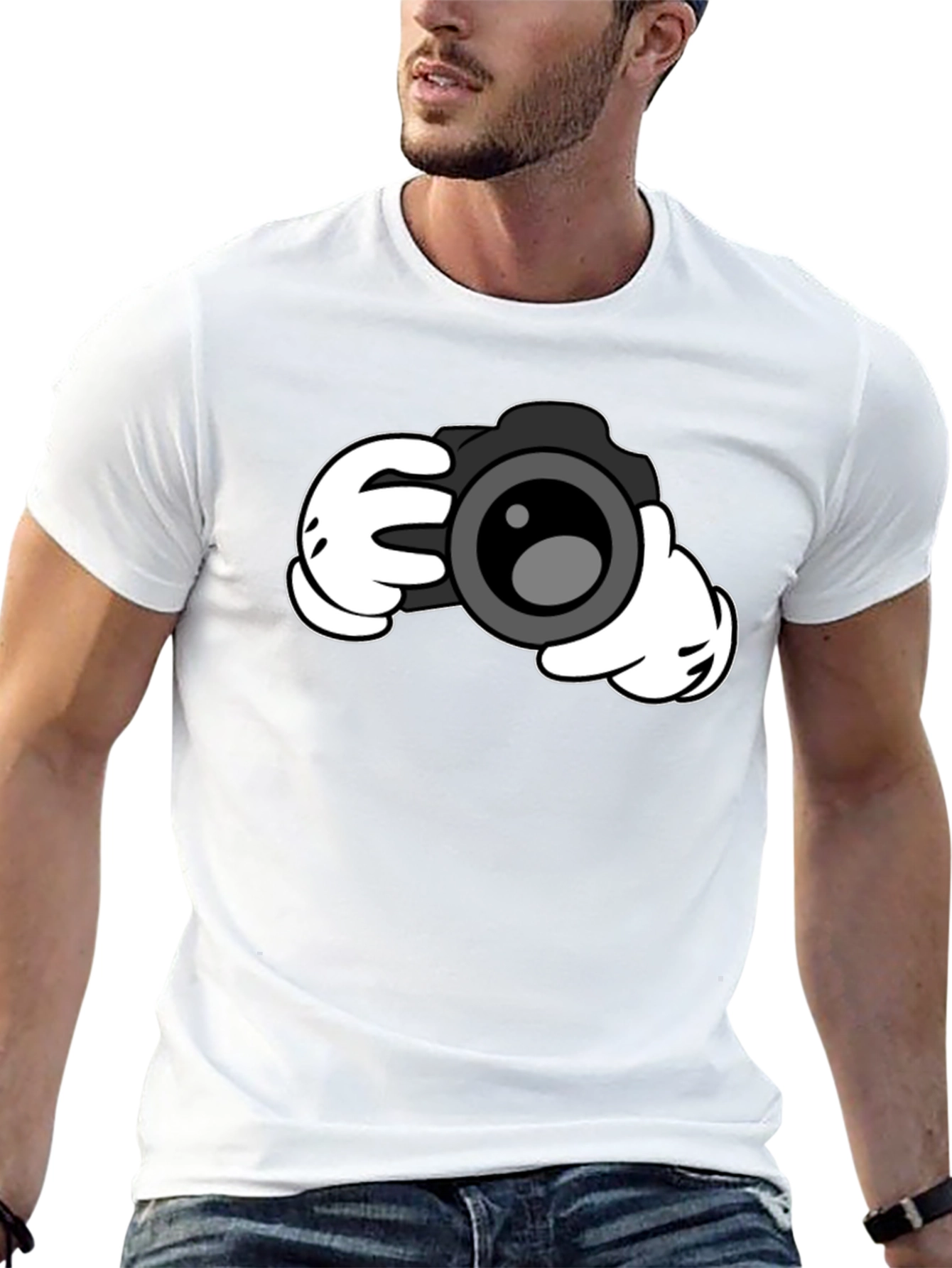 Cartoon Camera Hands Graphic T-Shirt