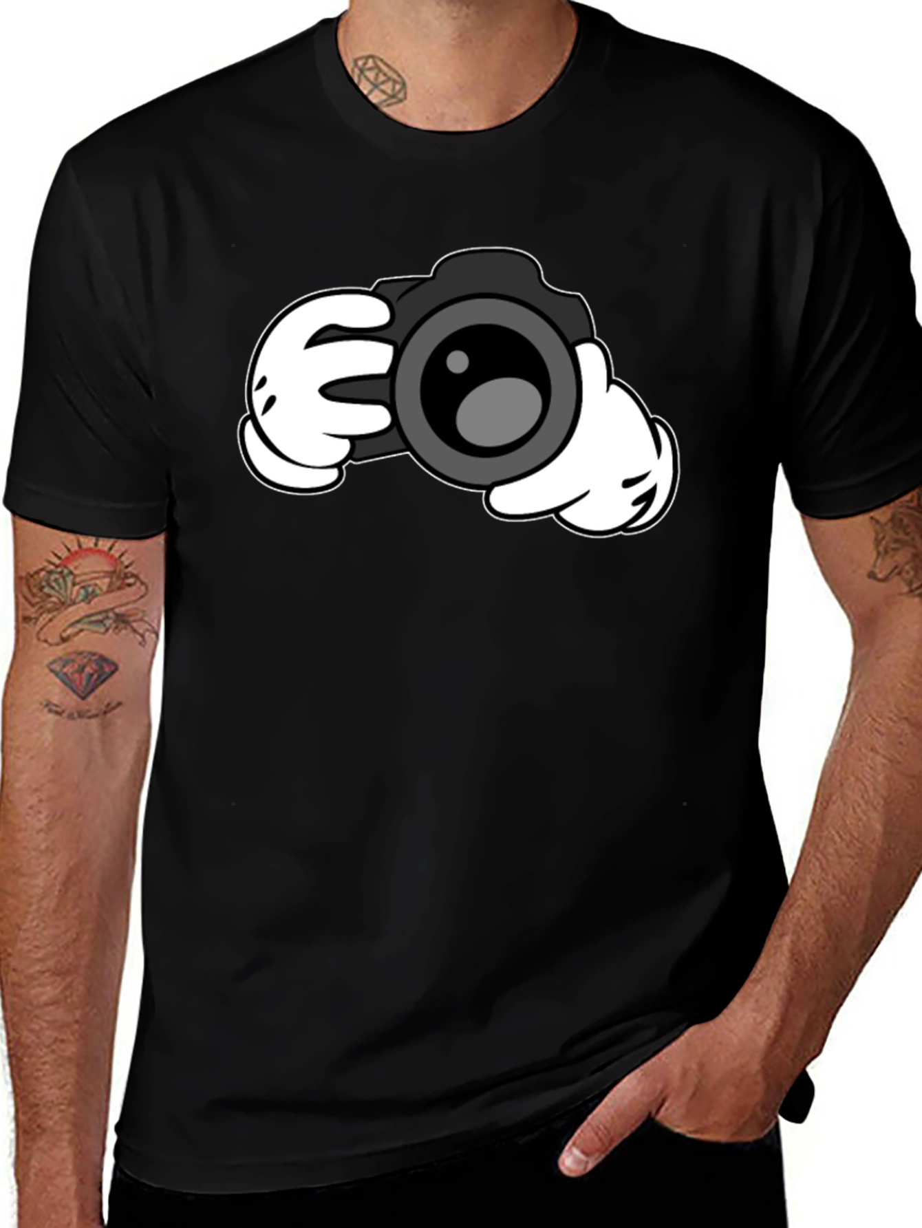 Cartoon Camera Hands Graphic T-Shirt